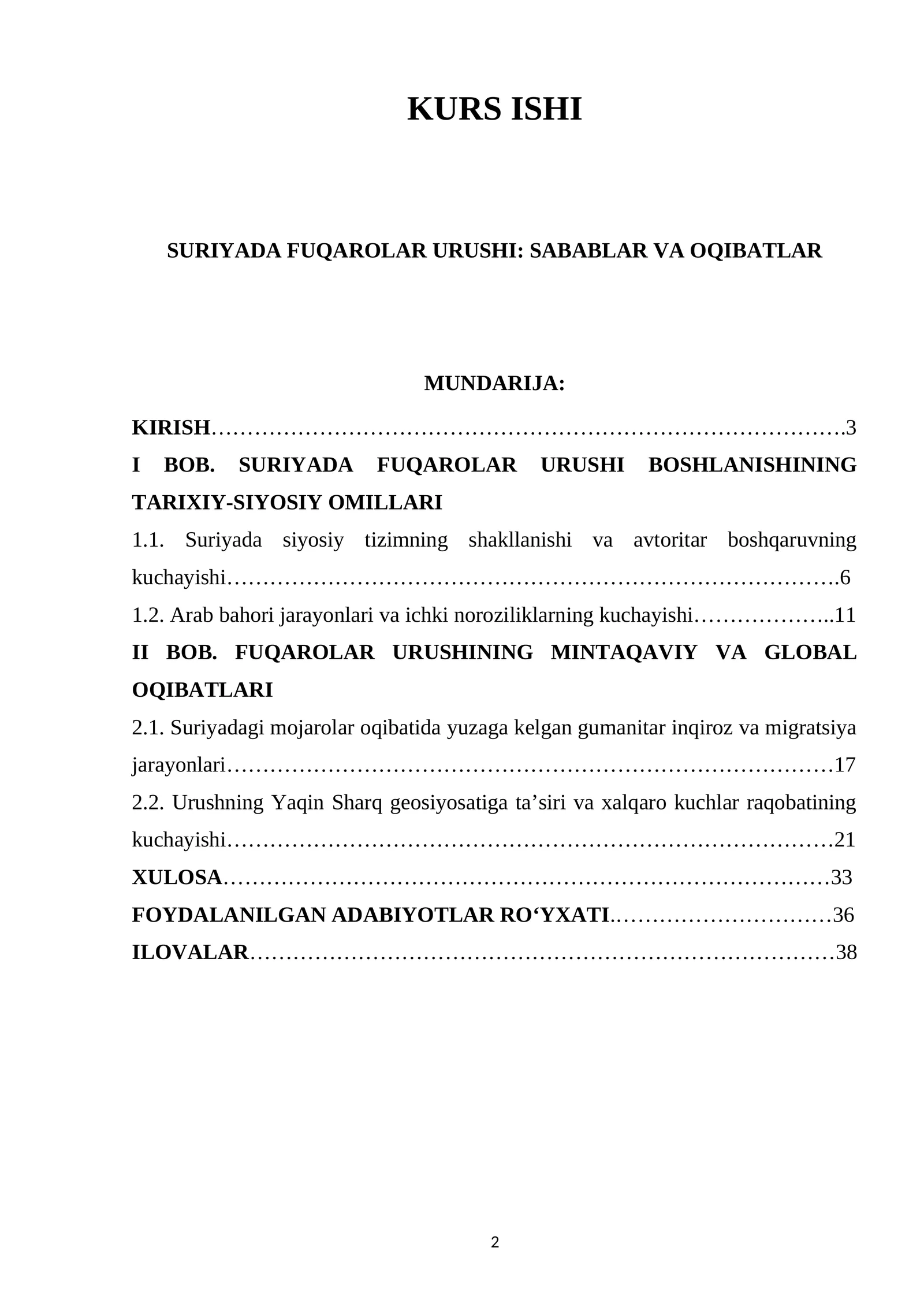 SURIYADA FUQAROLAR URUSHI: SABABLAR VA OQIBATLAR