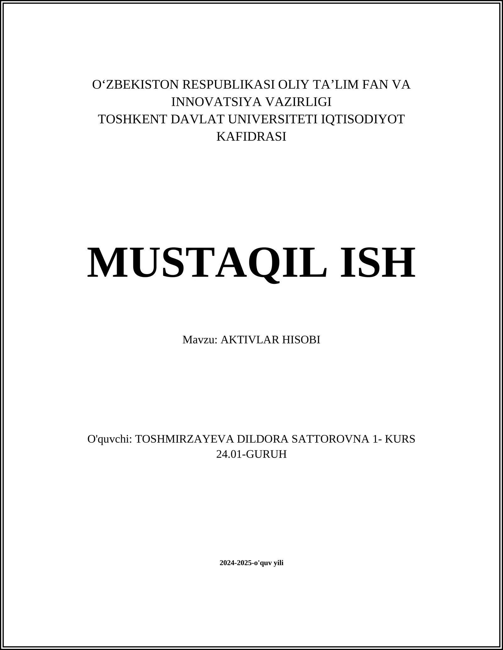 AKTIVLAR HISOBI