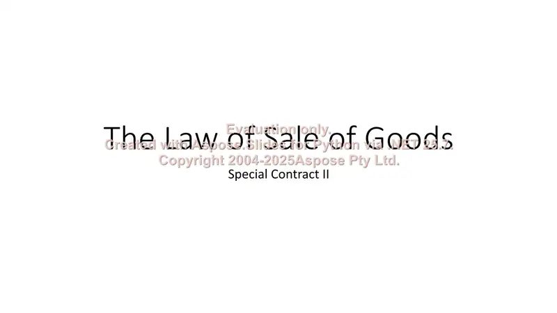 The Law of Sale of Goods