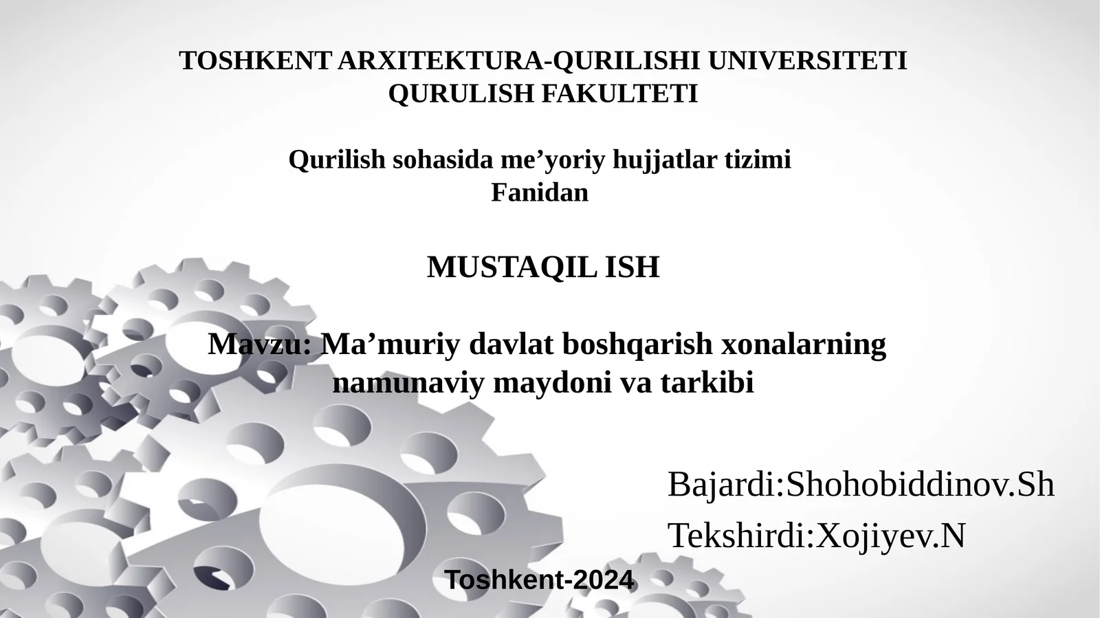 Ma’muriy davlat boshqarish xonalarning namunaviy maydoni va tarkibi