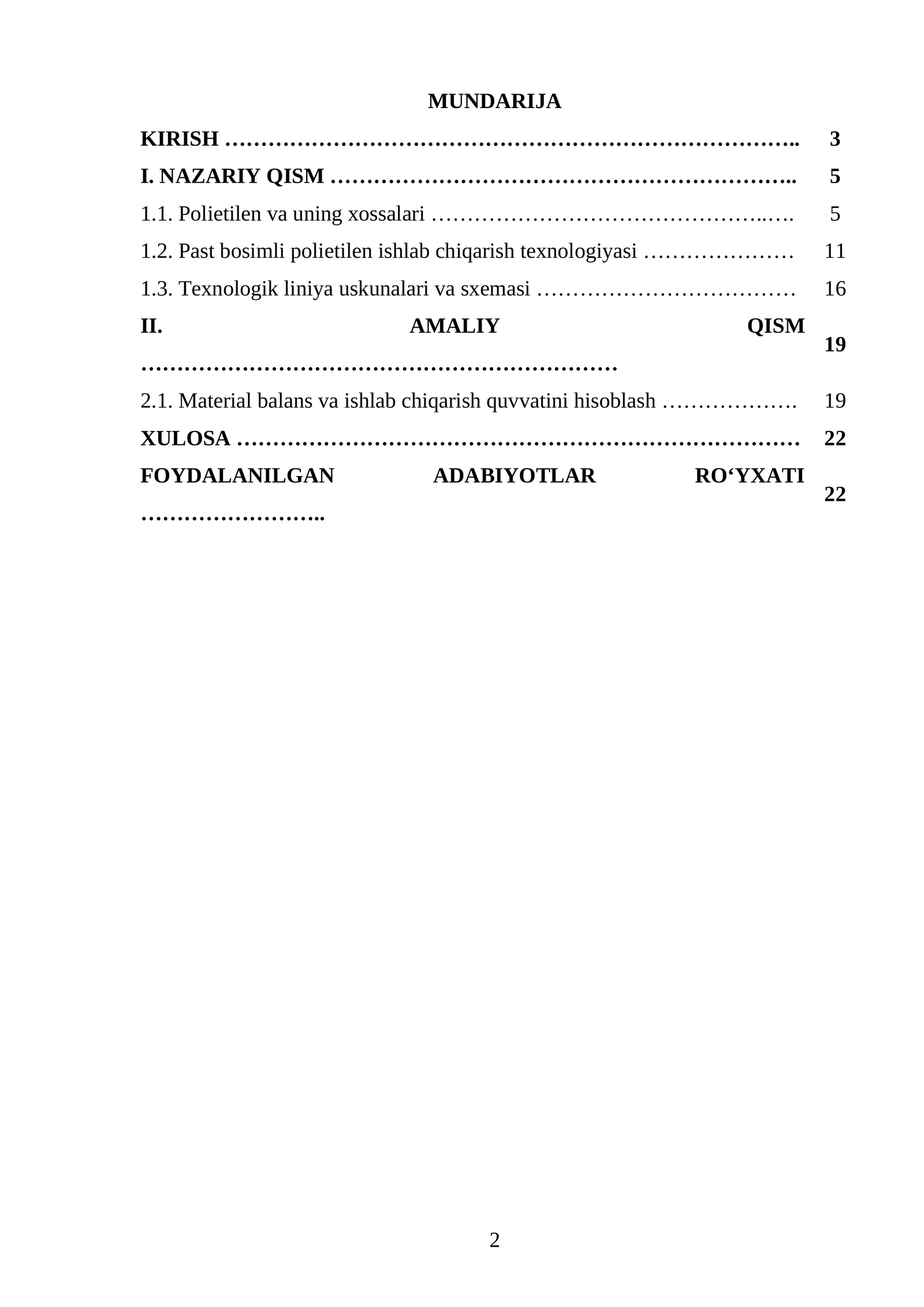 Markasi P-Y342 boʻlgan PE ishlab chiqaradigan texnologik liniyasini loyihalash. Q=79000 t yil