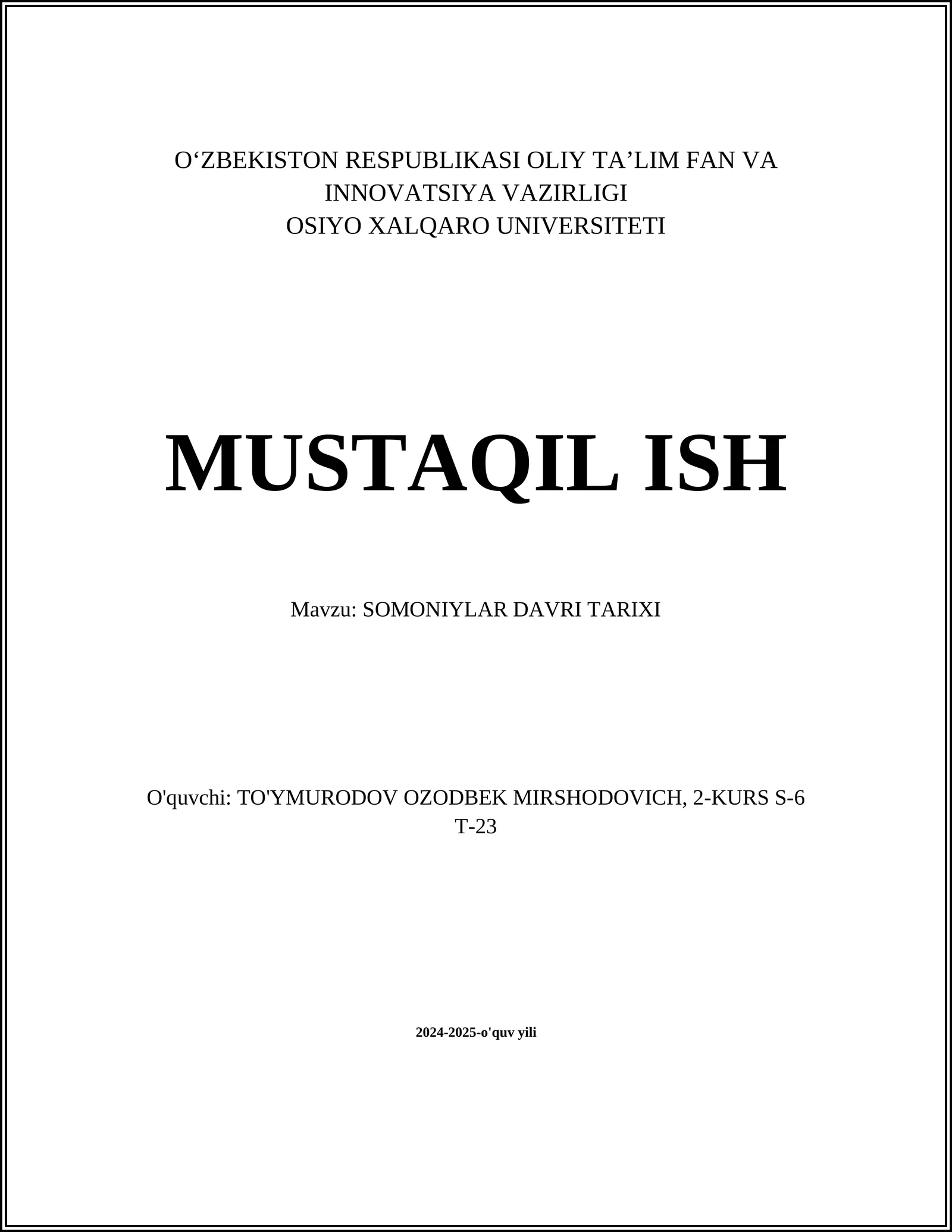 SOMONIYLAR DAVRI TARIXI