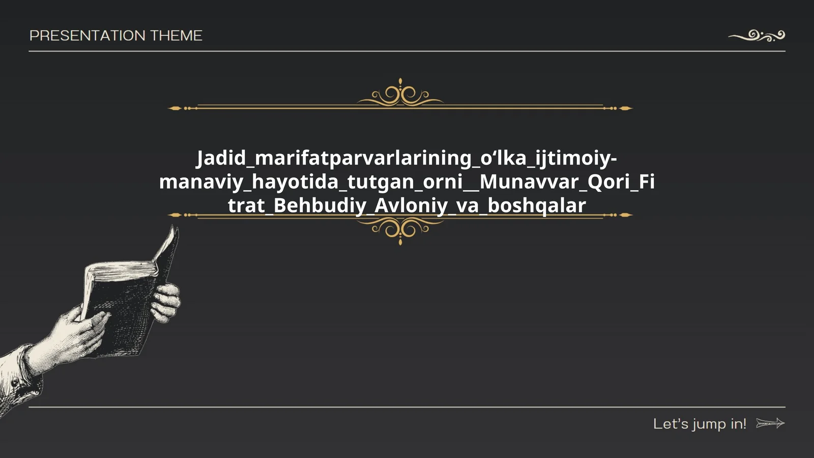 Jadid marifatparvarlarining oʻlka ijtimoiy-manaviy hayotida tutgan orni Munavvar Qori Fitrat Behbudiy Avloniy va boshqalar