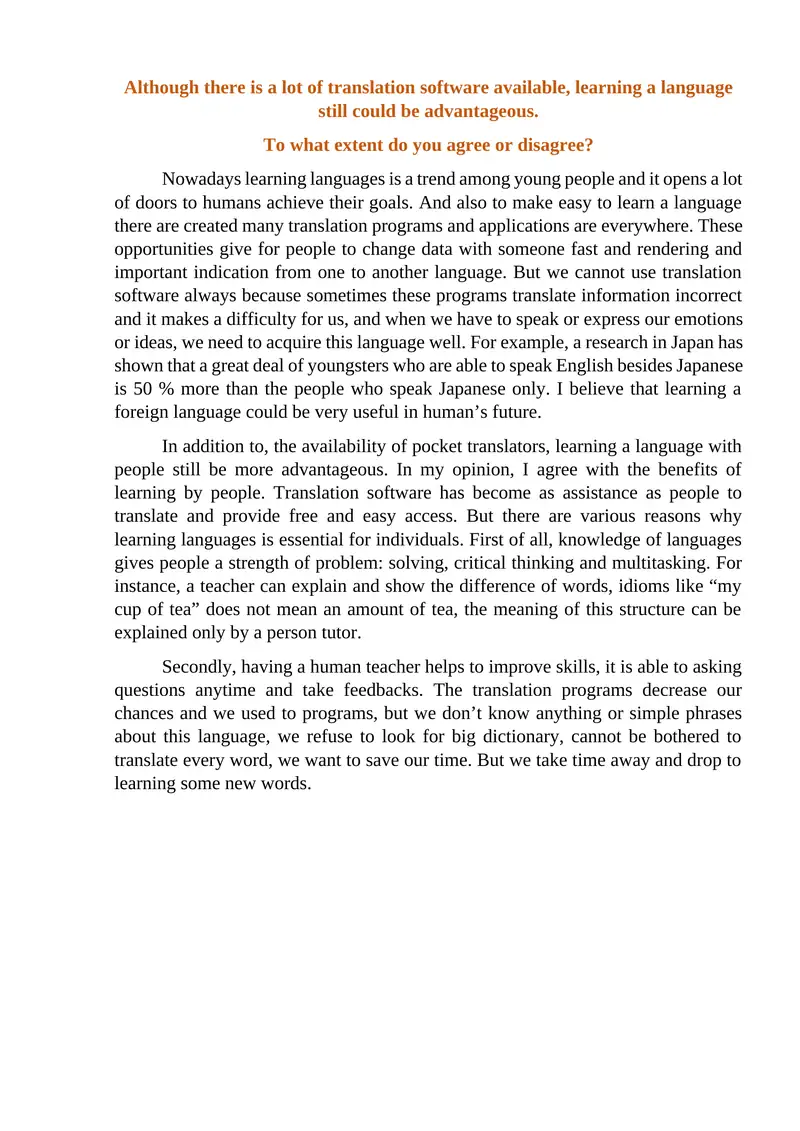 Speaking sample about learning languages