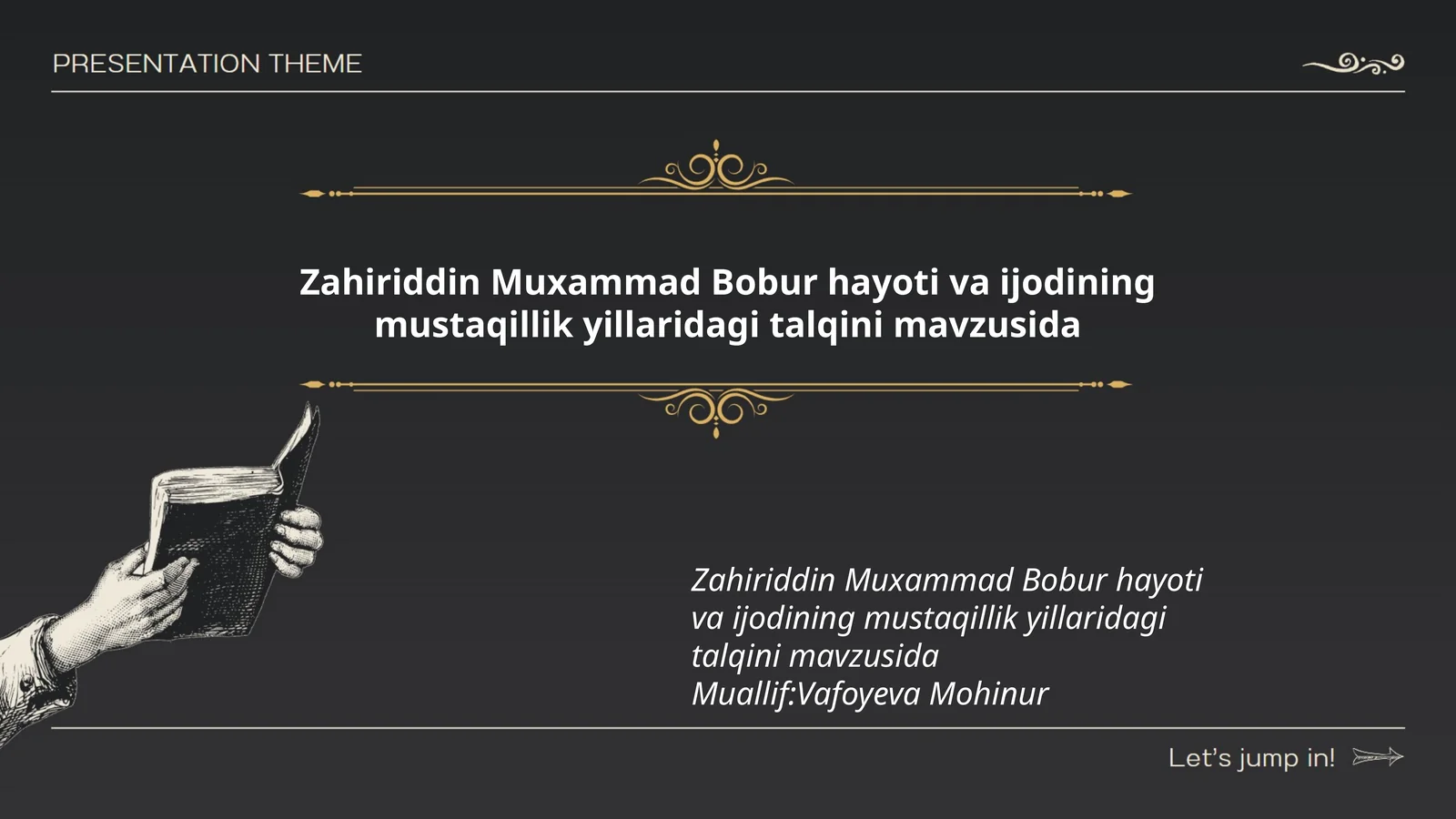 Zahiriddin Muxammad Bobur hayoti va ijodining mustaqillik yillaridagi talqini mavzusida
