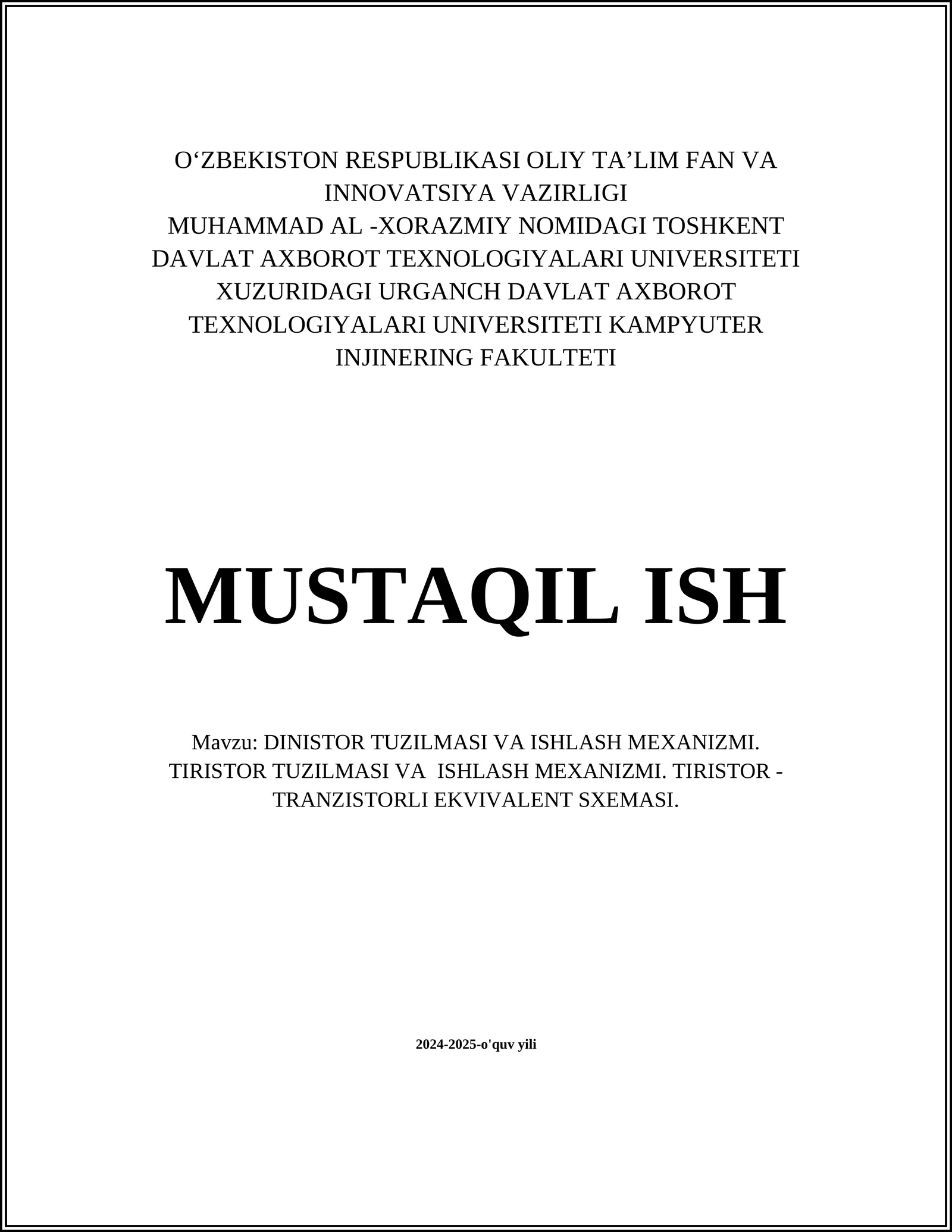 DINISTOR TUZILMASI VA ISHLASH MEXANIZMI. TIRISTOR TUZILMASI VA ISHLASH MEXANIZMI. TIRISTOR - TRANZISTORLI EKVIVALENT SXEMASI