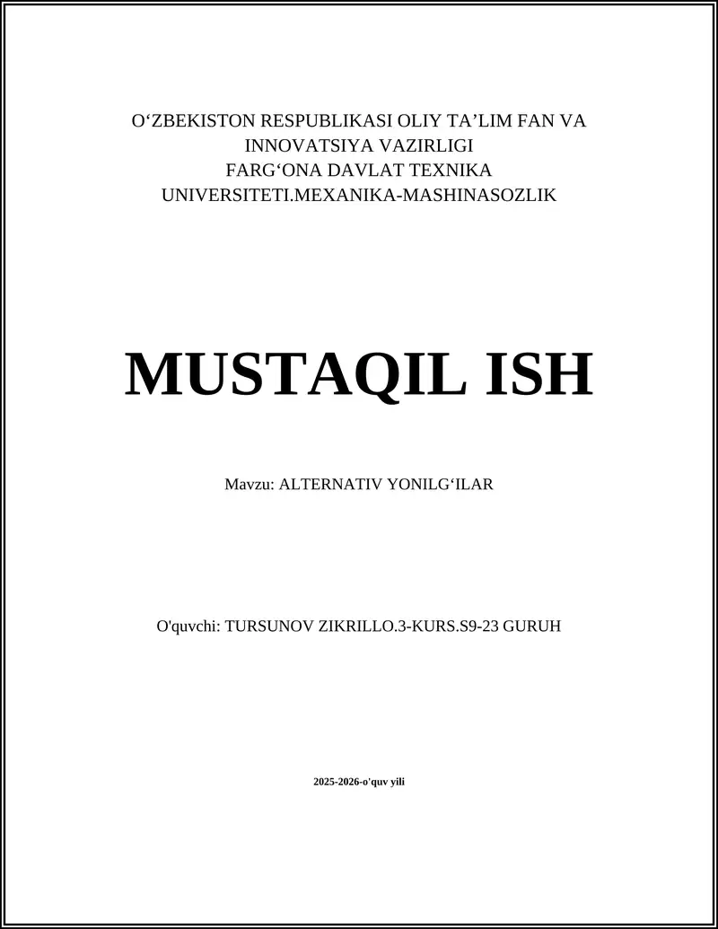 ALTERNATIV YONILGʻILAR