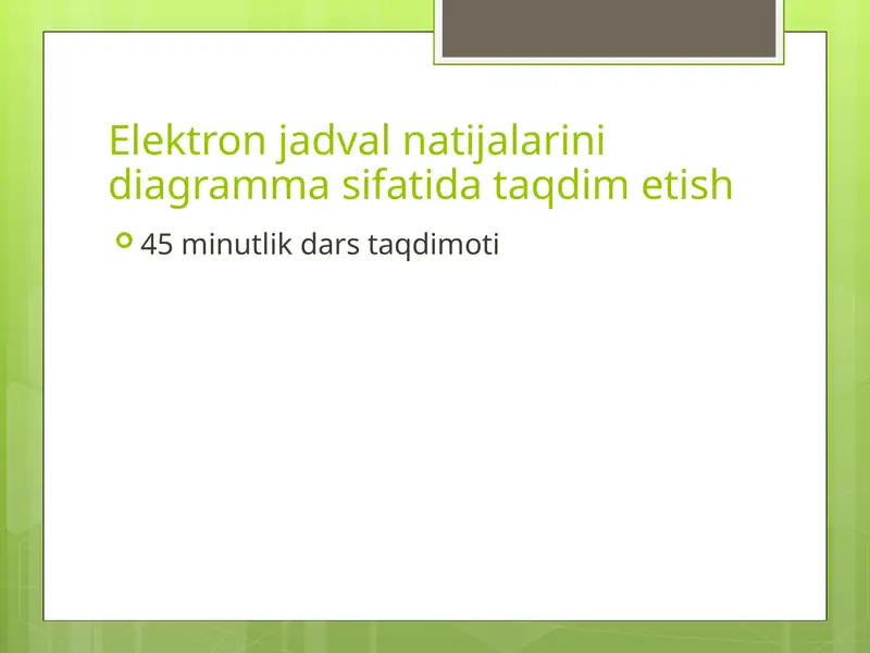 Elektron jadval natijalarini diagramma sifatida taqdim etish