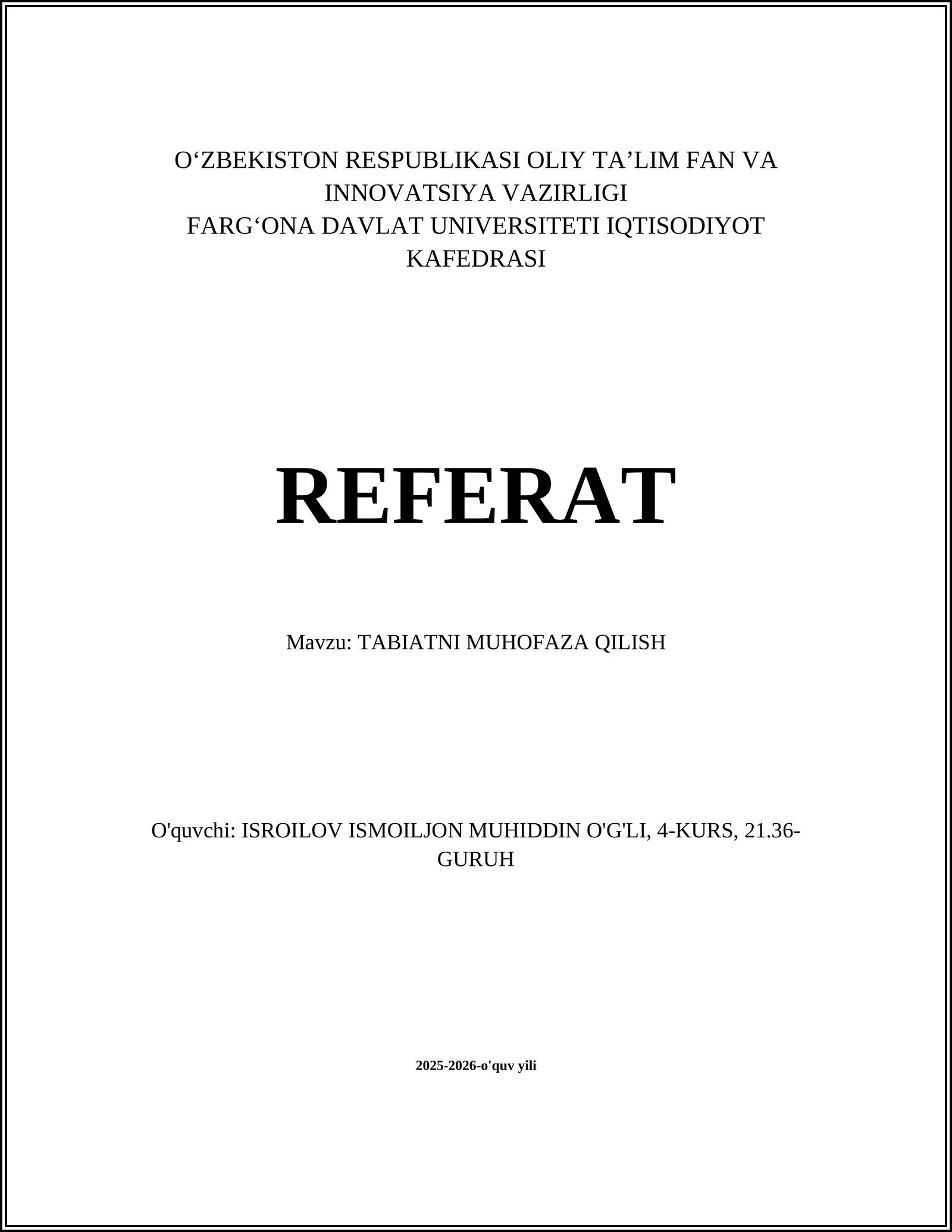 TABIATNI MUHOFAZA QILISH