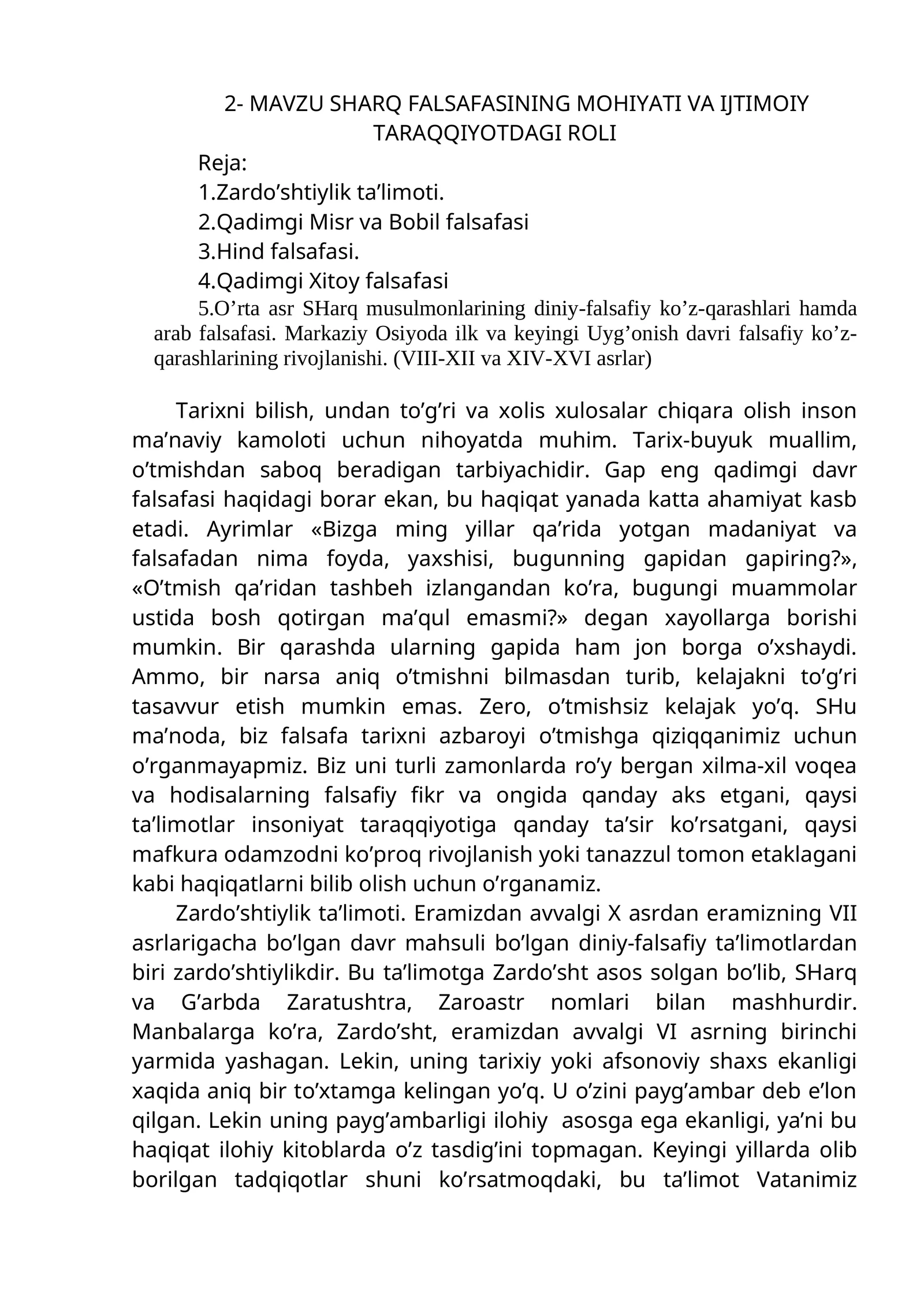 MАVZU SHARQ FALSAFASINING MOHIYATI VA IJTIMOIY TARAQQIYOTDAGI ROLI