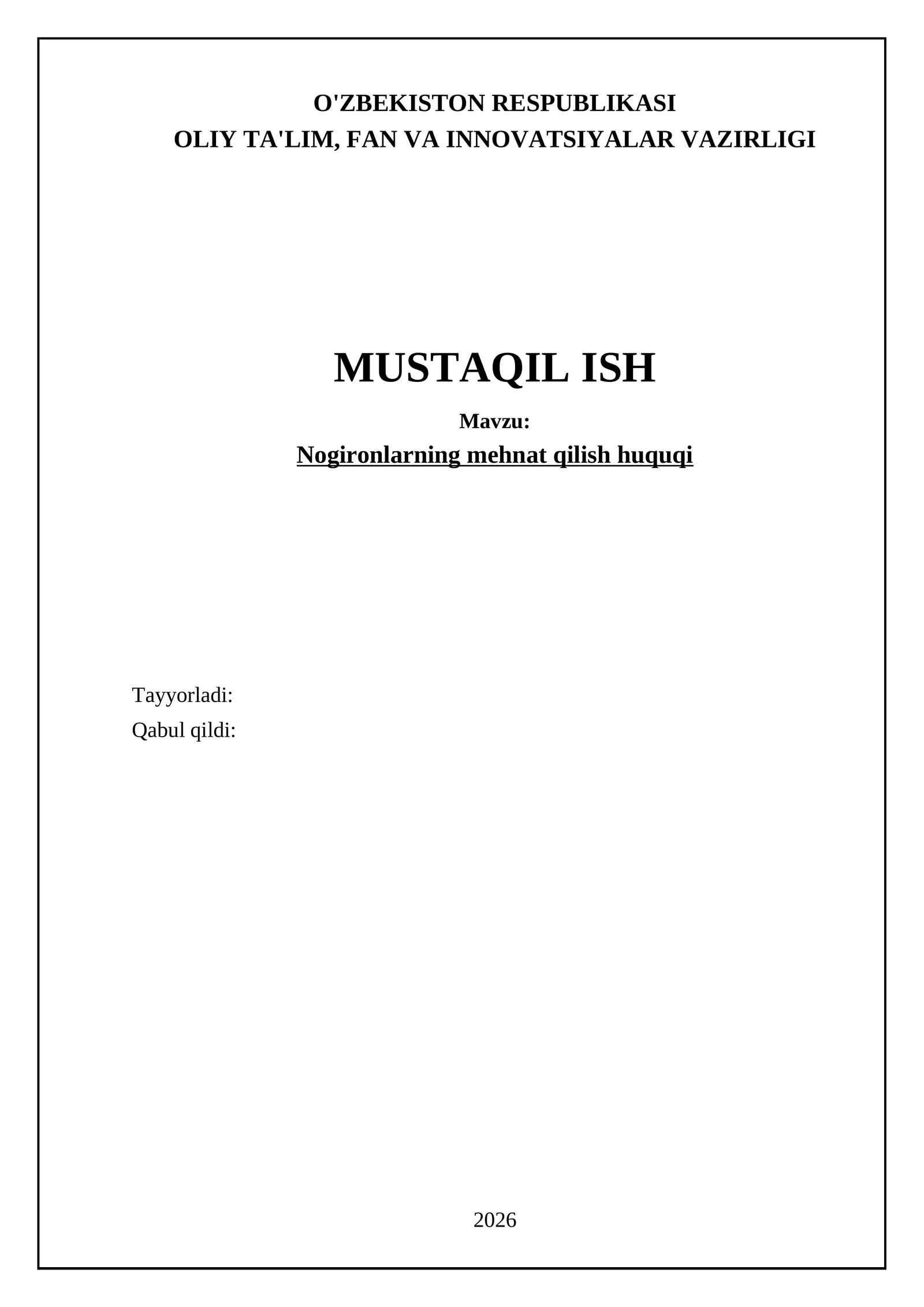 Nogironlarning mehnat qilish huquqi