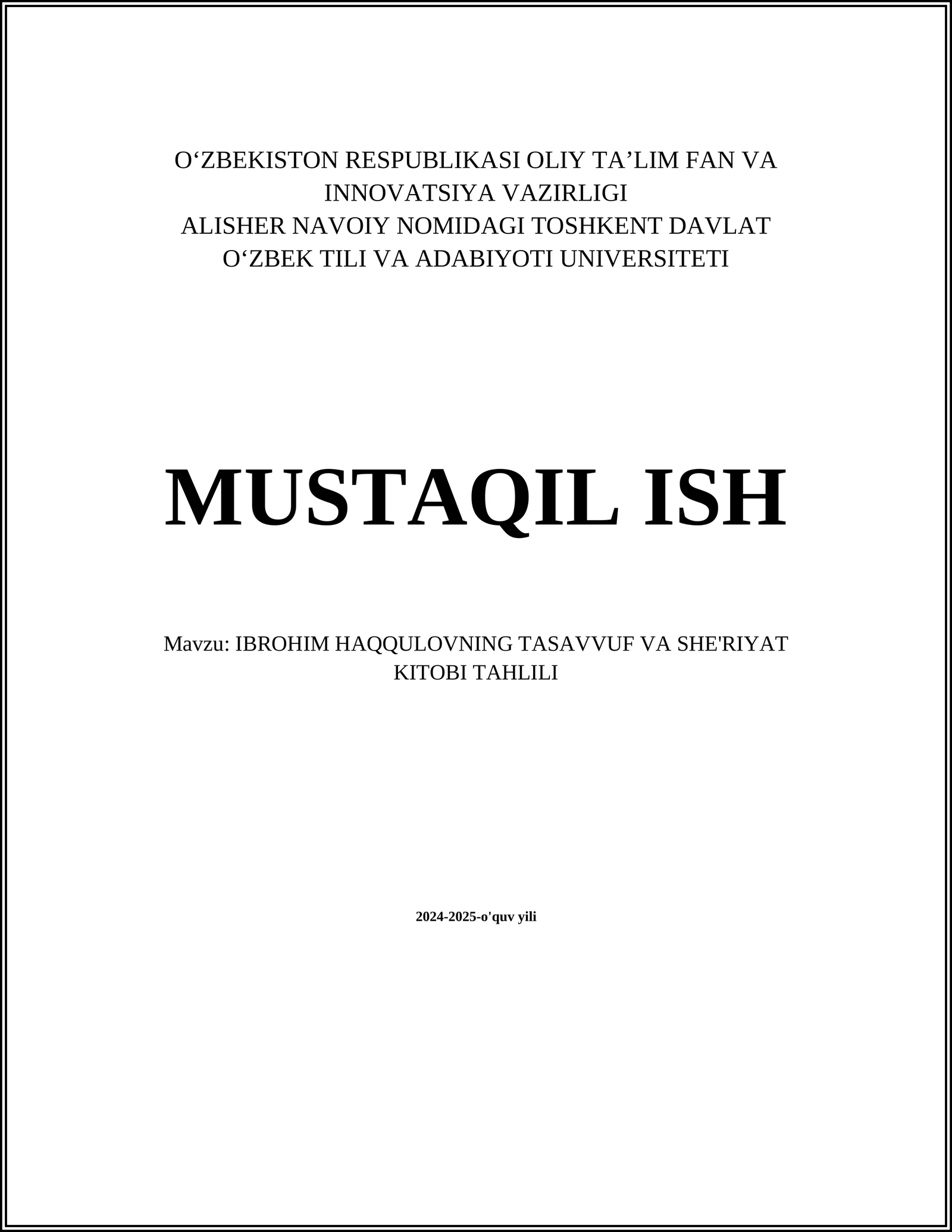 IBROHIM HAQQULOVNING TASAVVUF VA SHE'RIYAT KITOBI TAHLILI