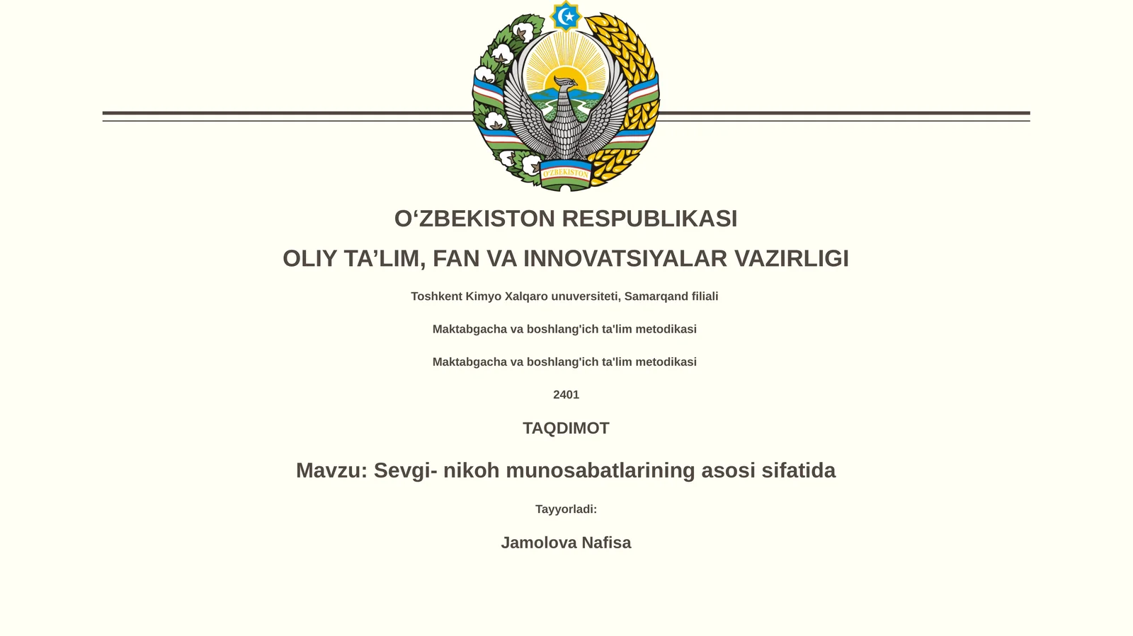 Sevgi- nikoh munosabatlarining asosi sifatida