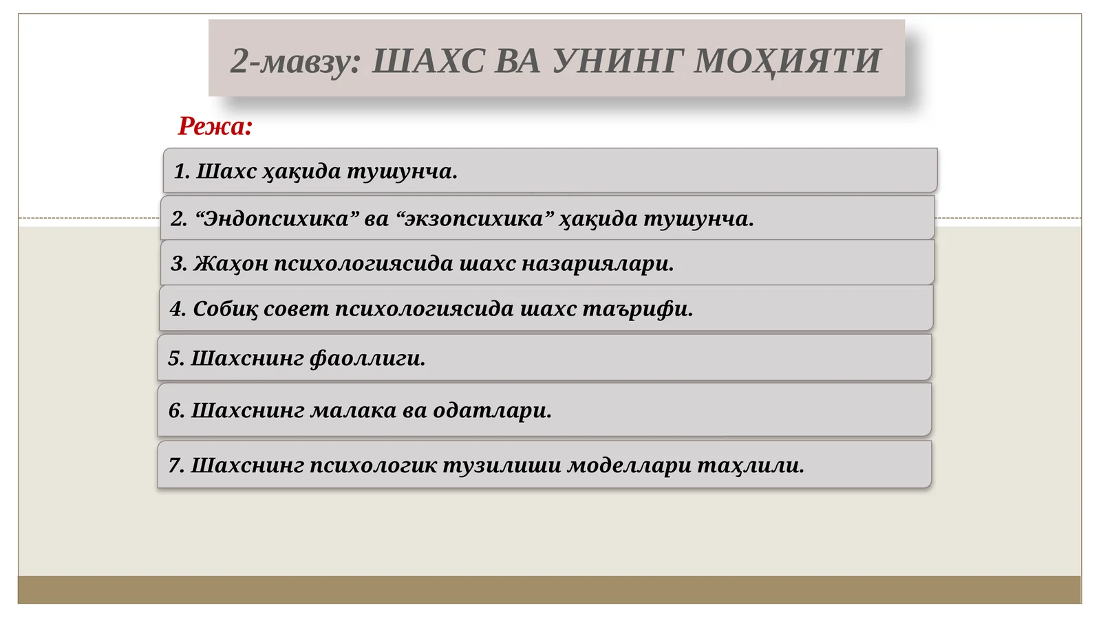 ШАХС ВА УНИНГ МОҲИЯТИ