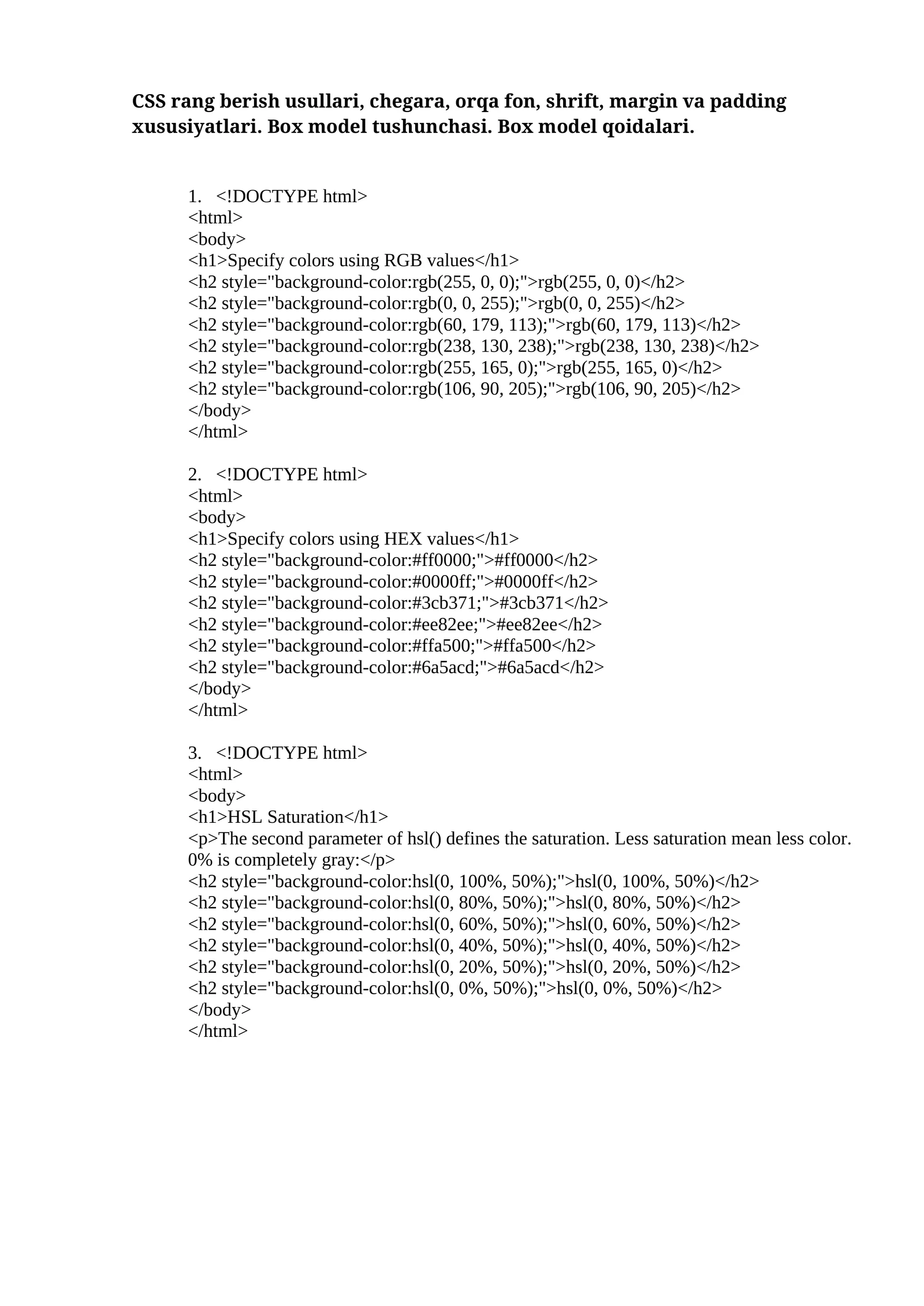 CSS rang berish usullari