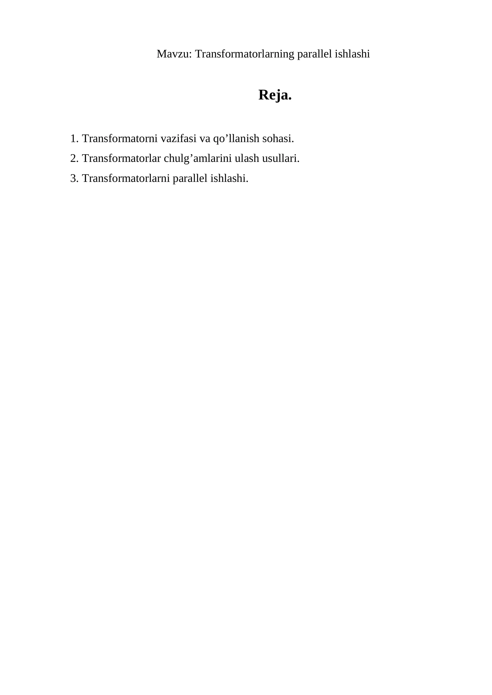 Transformatorlarning parallel ishlashi
