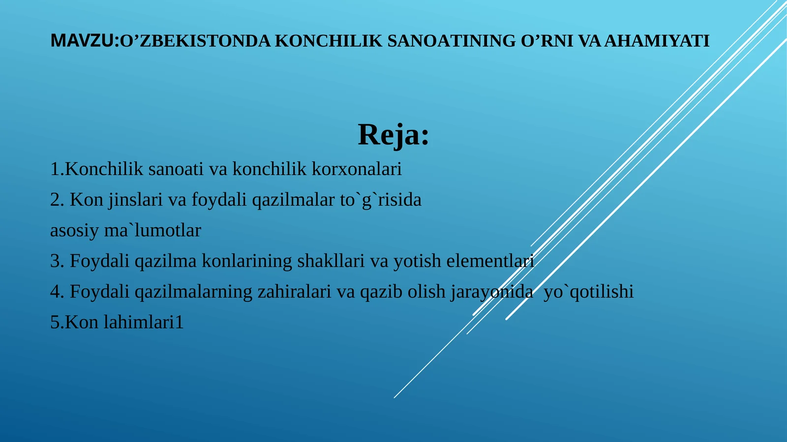 O’ZBEKISTONDA KONCHILIK SANOATINING O’RNI VA AHAMIYATI
