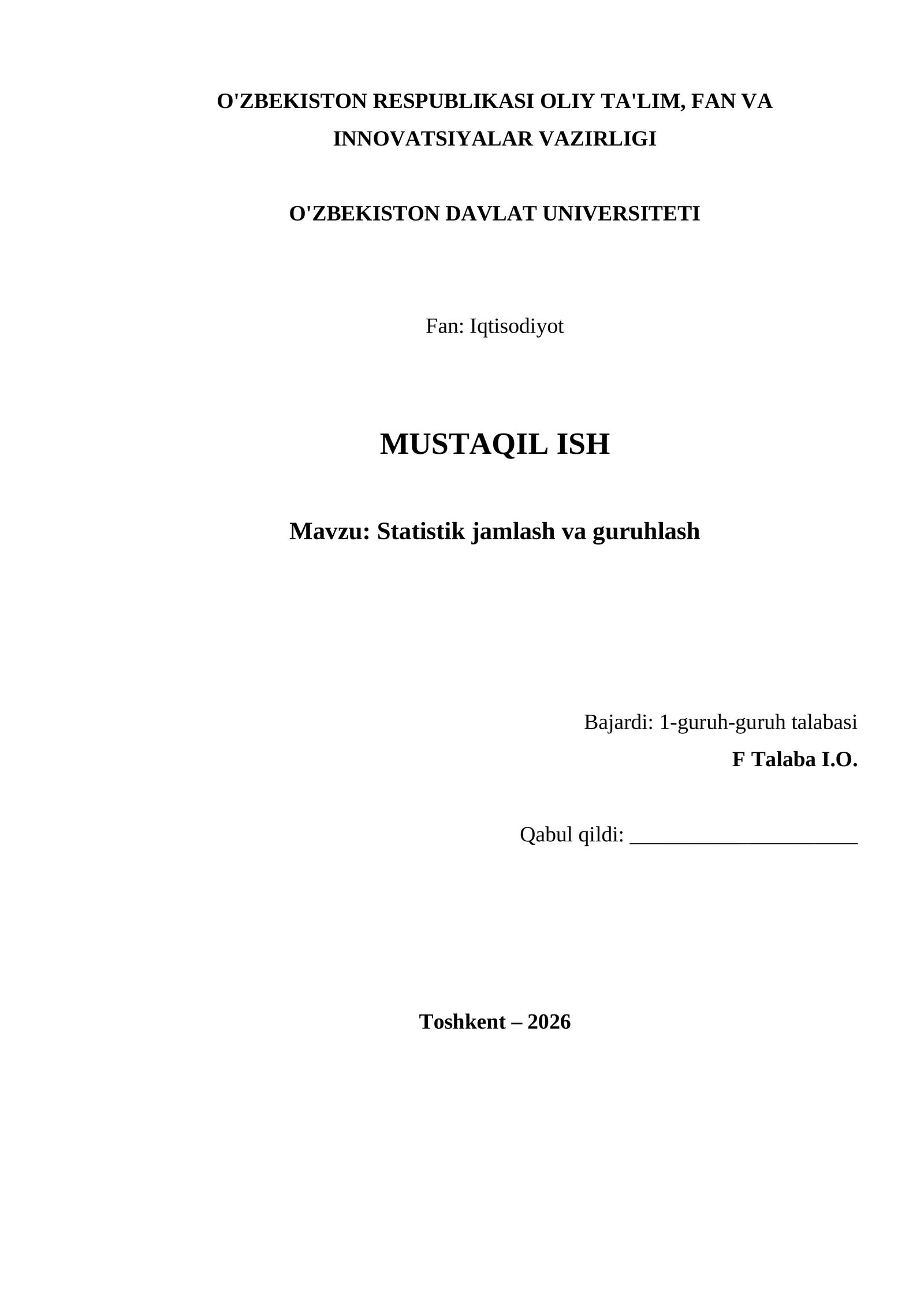 Statistik jamlash va guruhlash