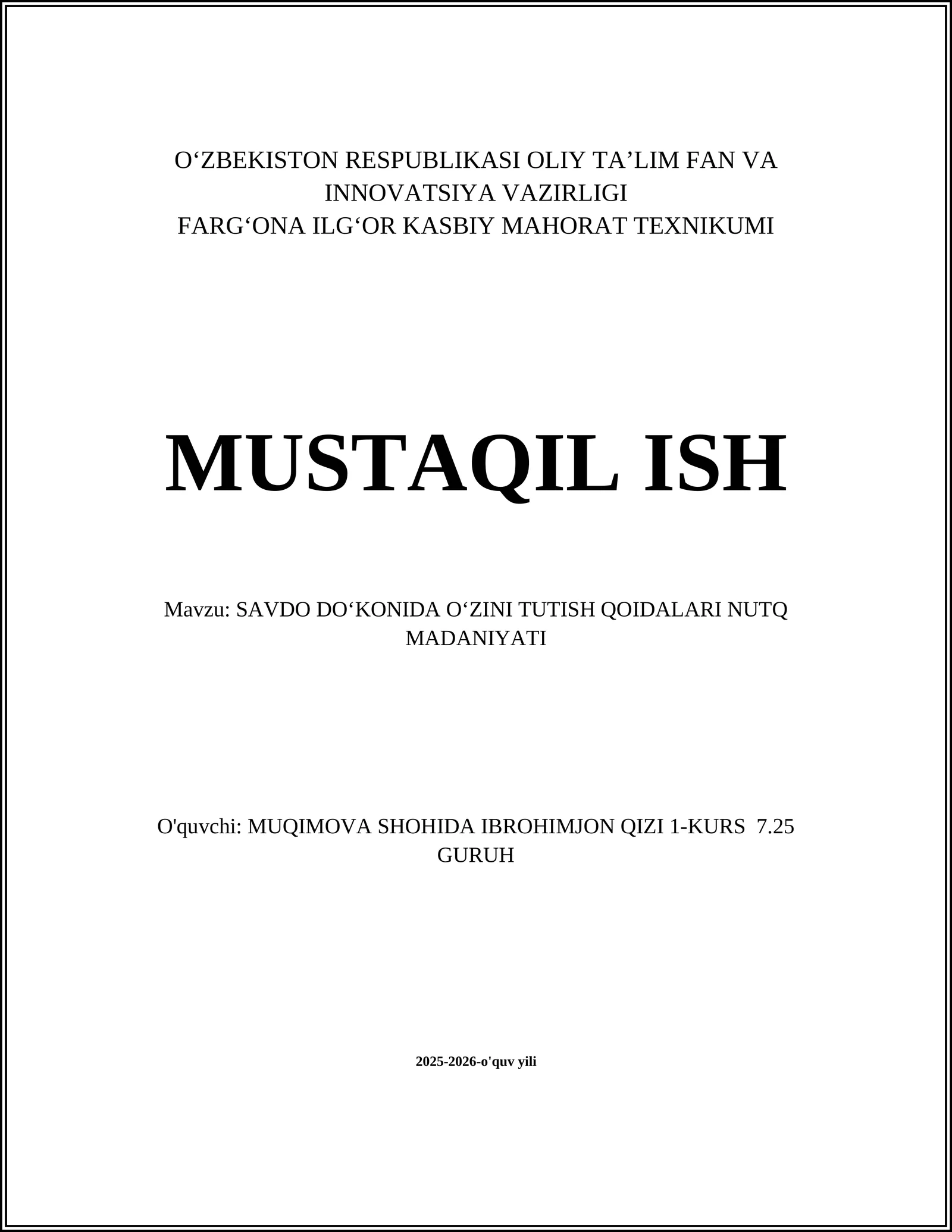 SAVDO DOʻKONIDA OʻZINI TUTISH QOIDALARI NUTQ MADANIYATI