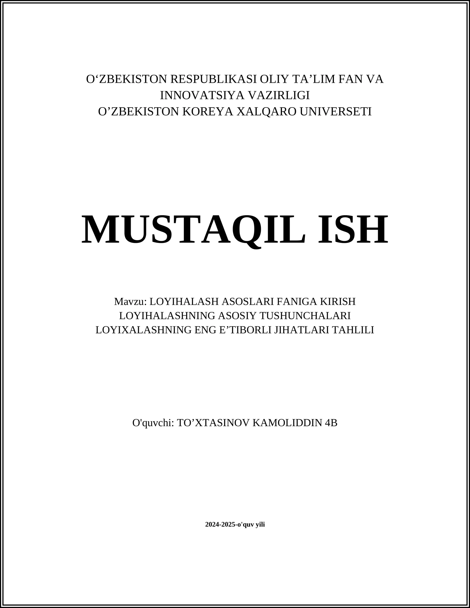 LOYIHALASH ASOSLARI FANIGA