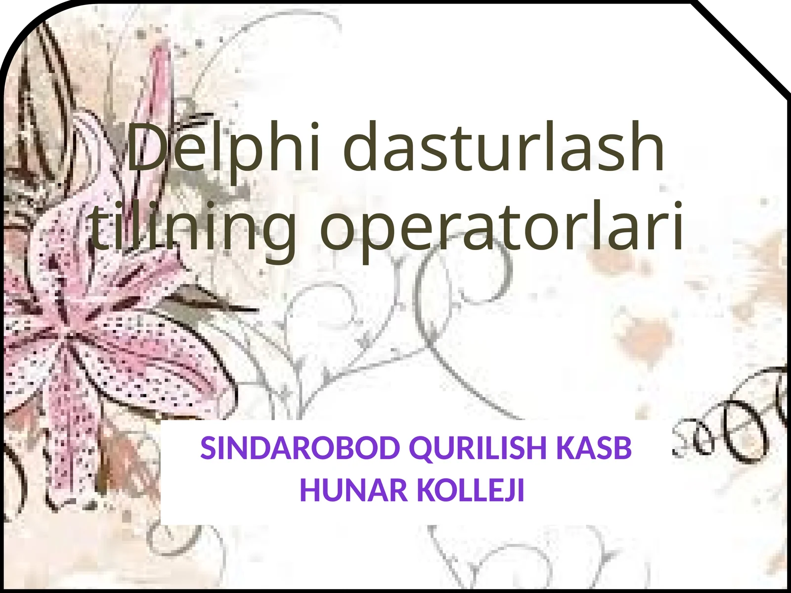 Delphidasturlashtiliningoperatorlari