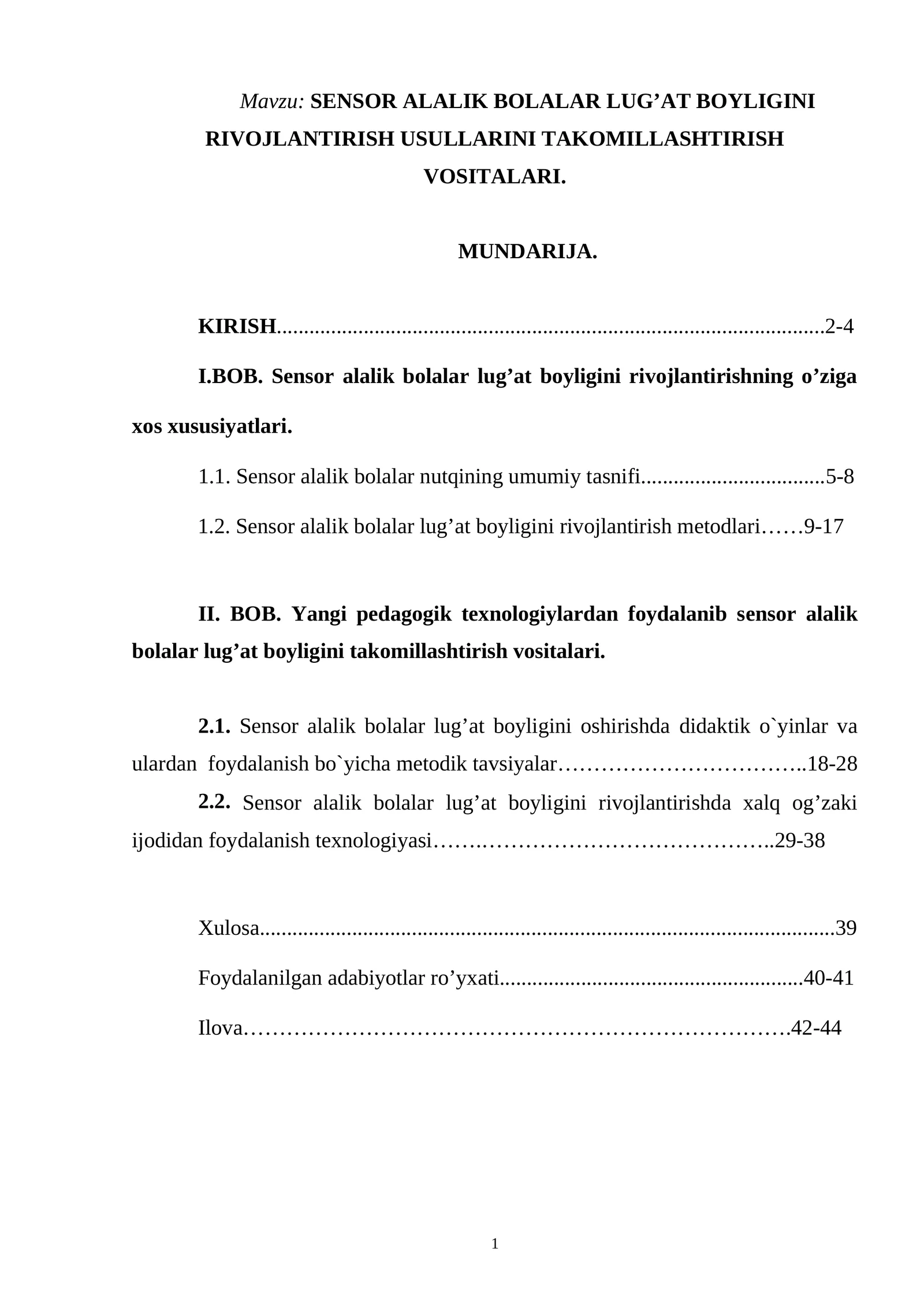 SENSOR ALALIK BOLALAR LUG’AT BOYLIGINI RIVOJLANTIRISH USULLARINI TAKOMILLASHTIRISH VOSITALARI
