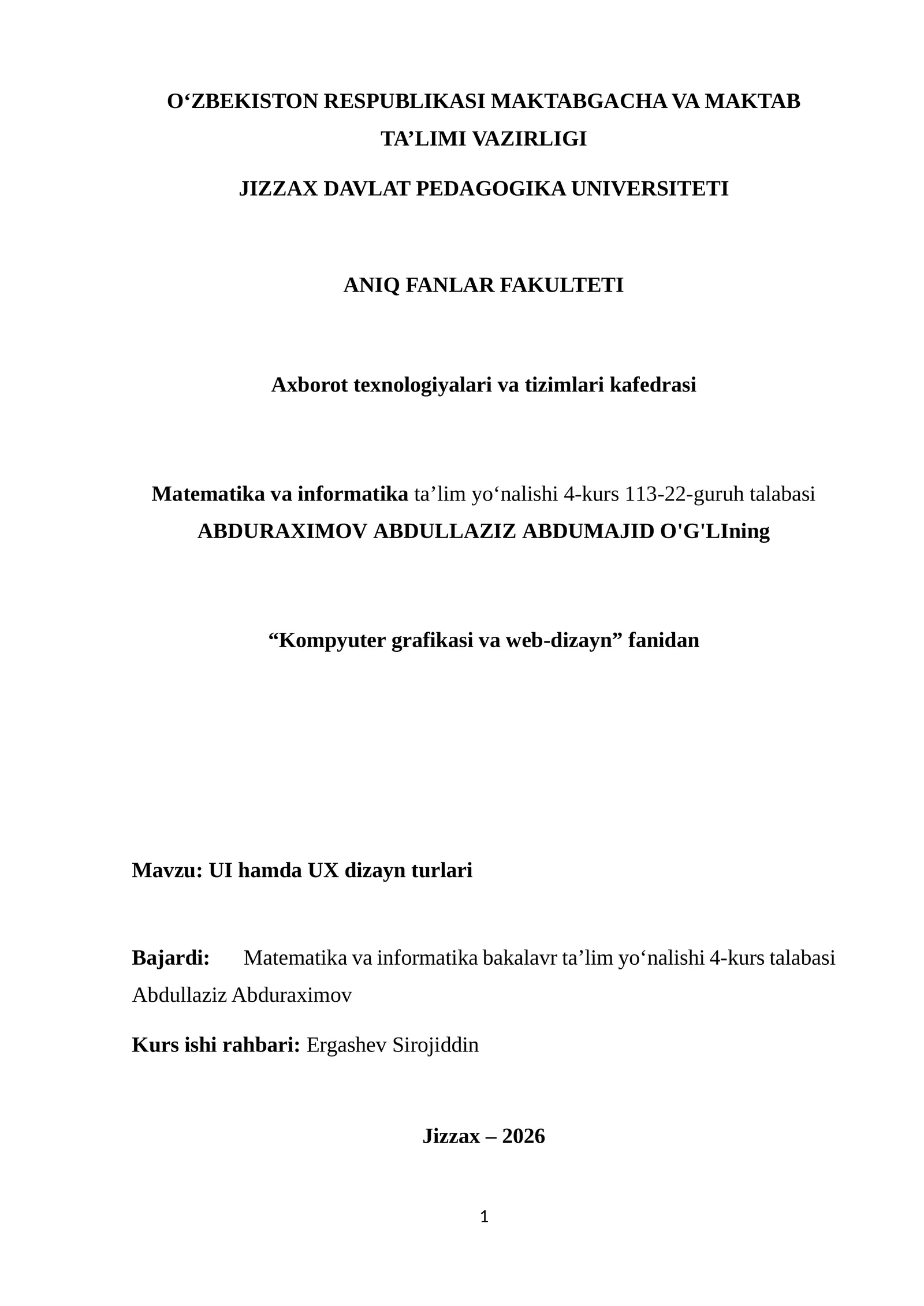 UI hamda UX dizayn turlari