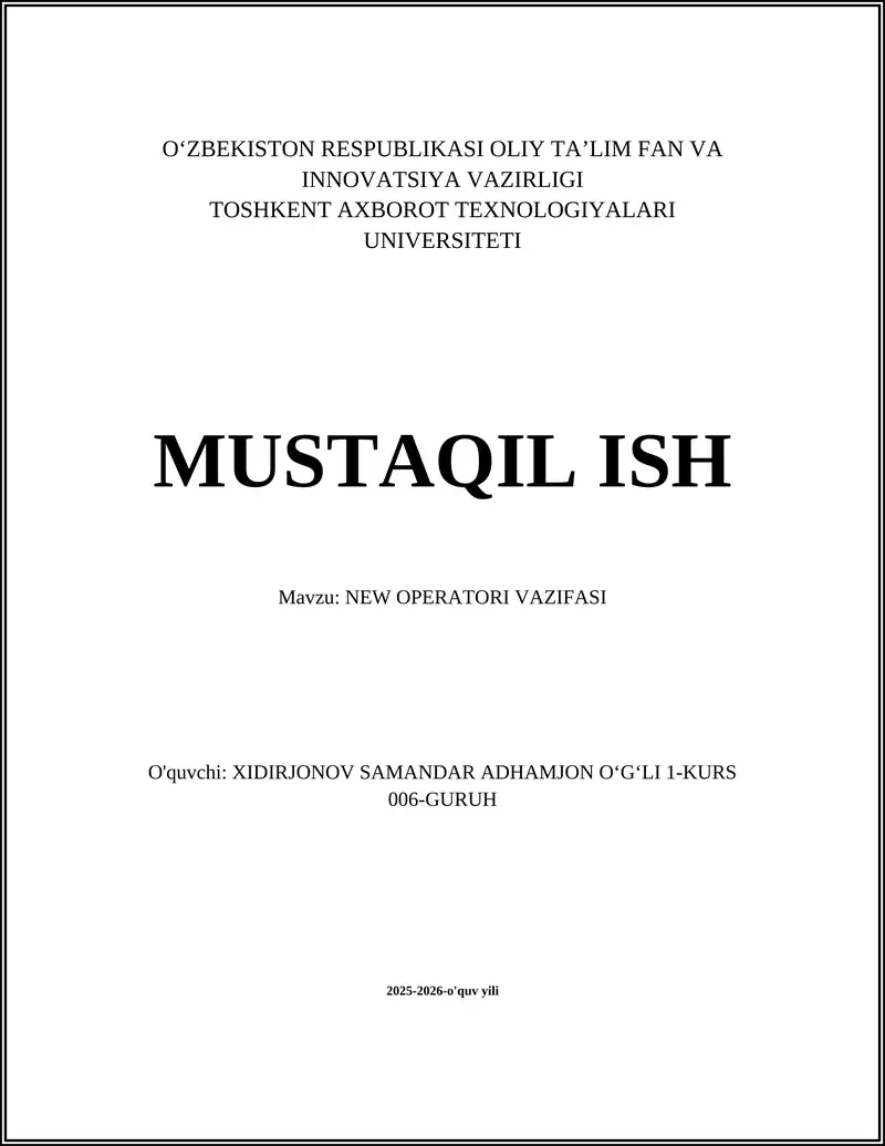 Yangi Operatorning Vazifasi: Ish Boshlashdan Oldingi Tayyorgarlik va Tekshiruvlar