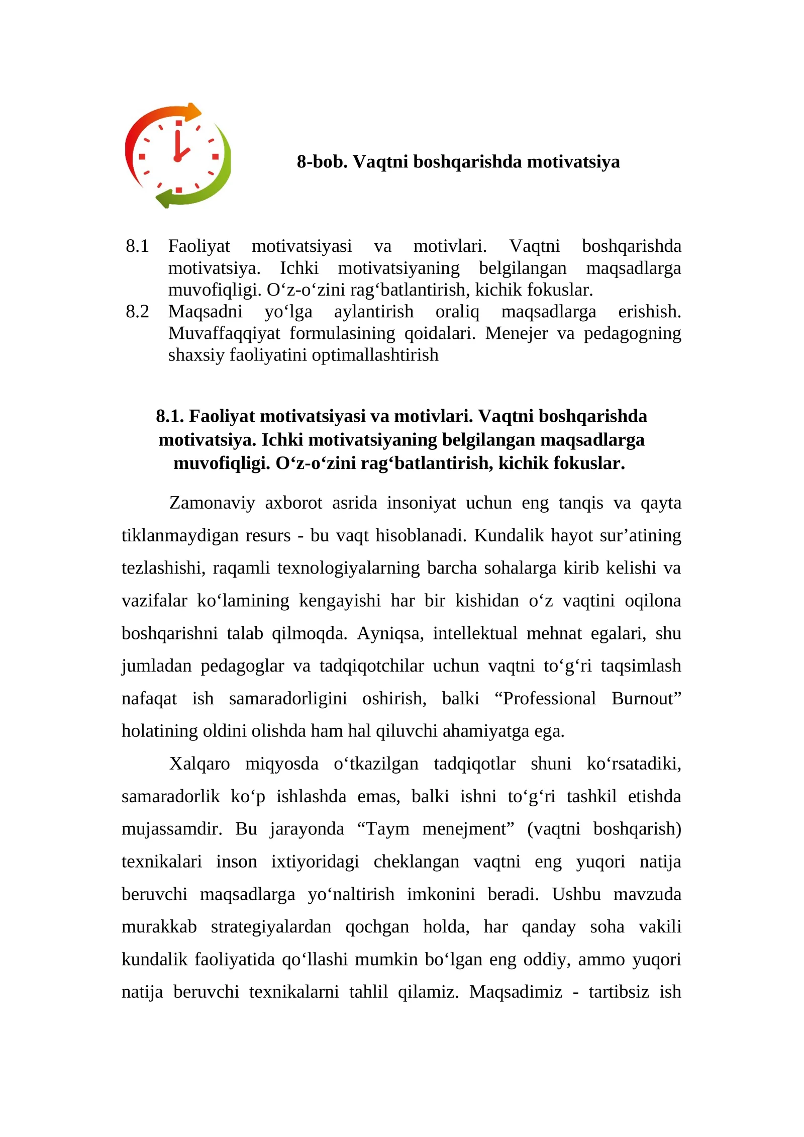 Vaqtni Boshqarish Motivatsiyasi Mustaqil ish uchun
