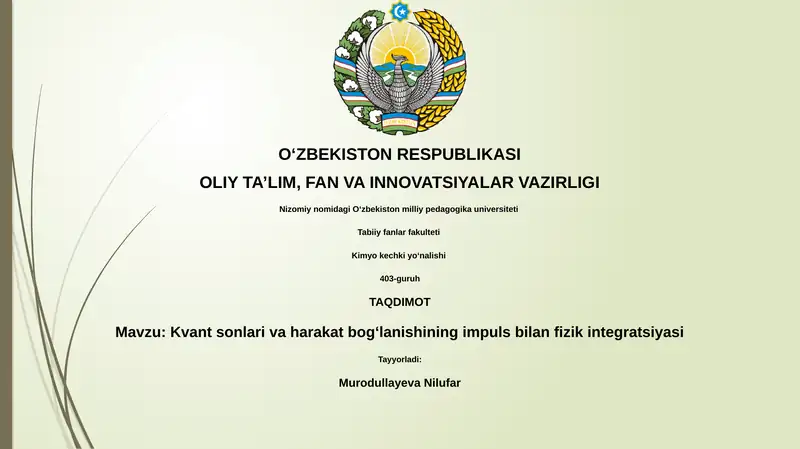 Kvant sonlari va harakat bogʻlanishining impuls bilan fizik integratsiyasi