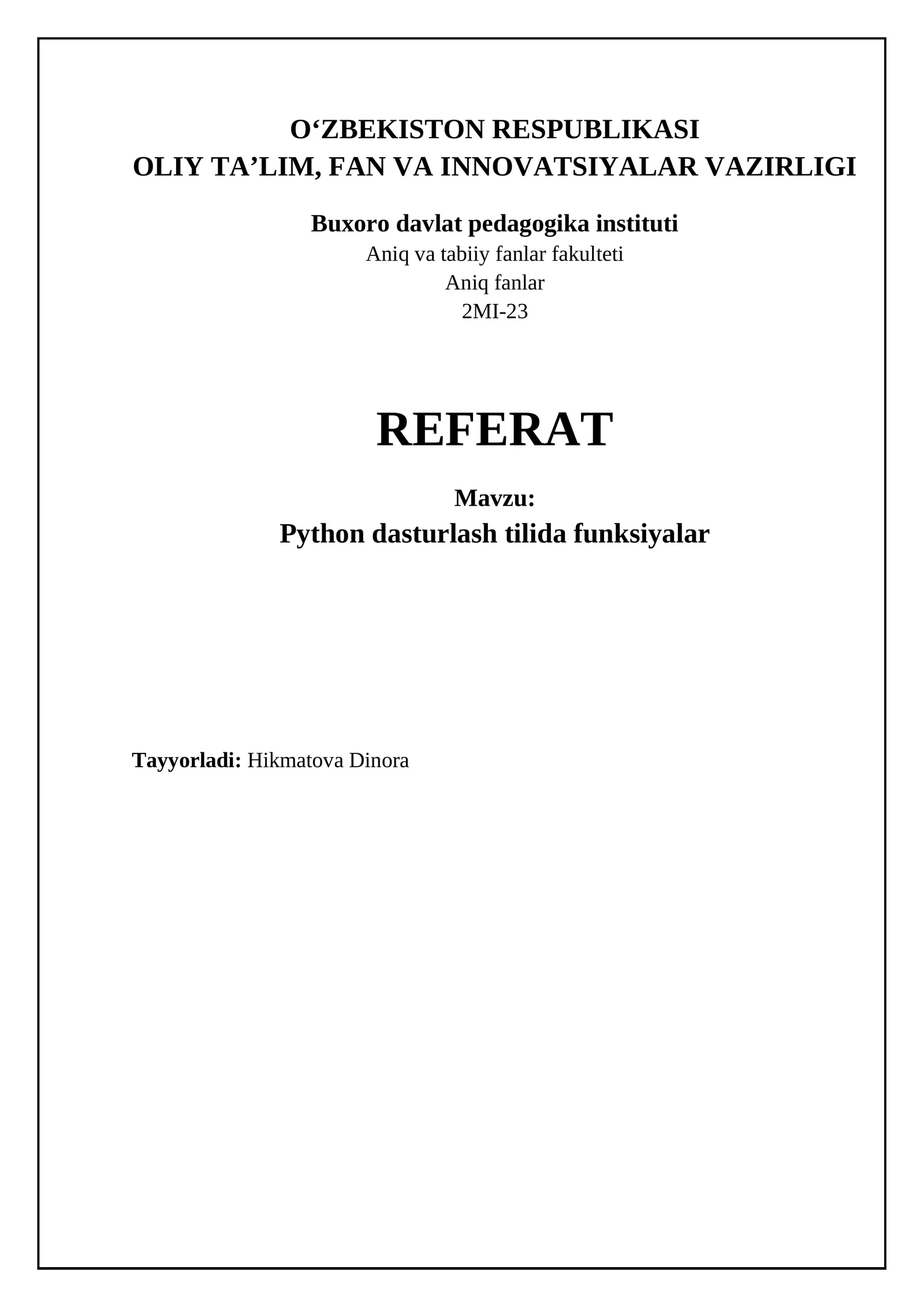 Python dasturlash tilida funksiyalar