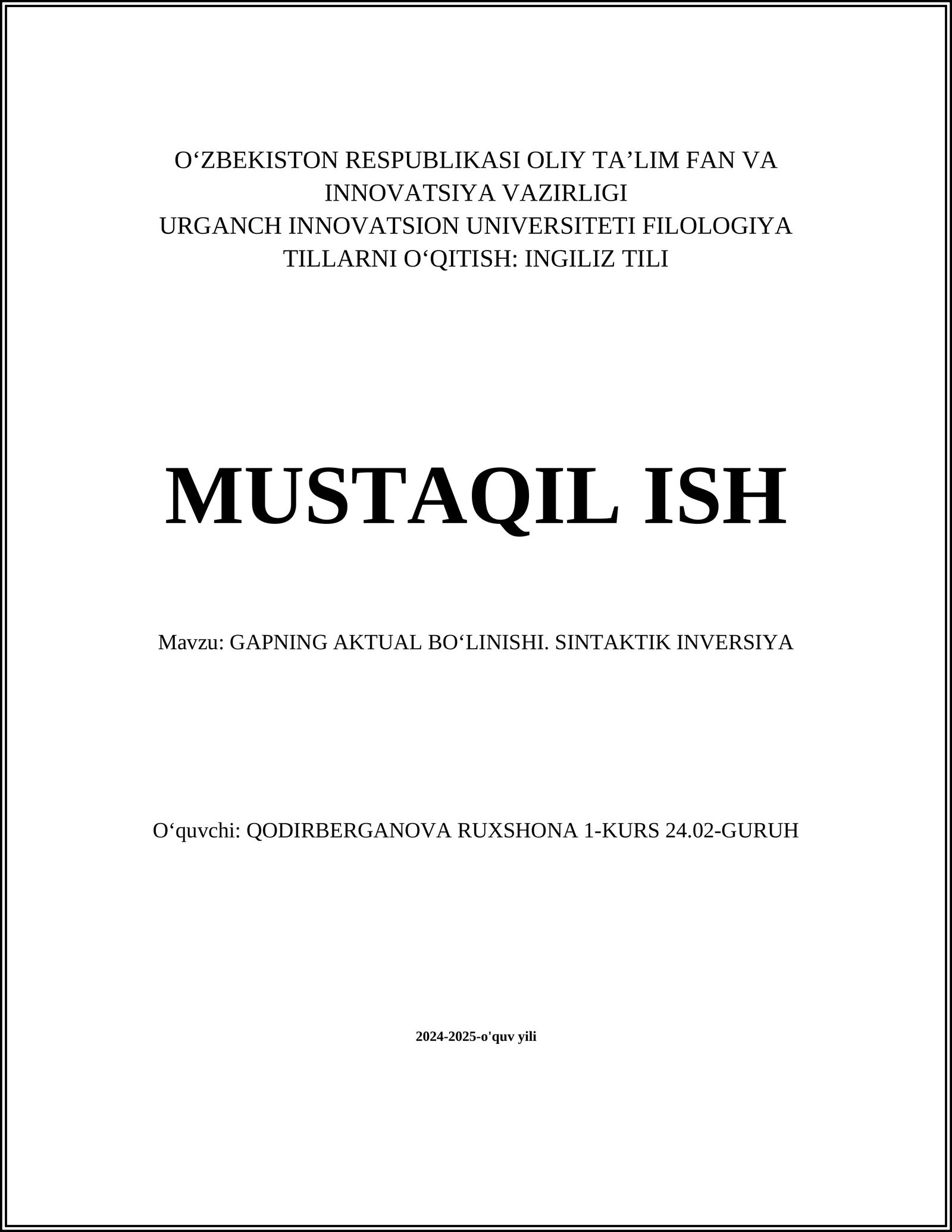 GAPNING AKTUAL BOʻLINISHI. SINTAKTIK INVERSIYA
