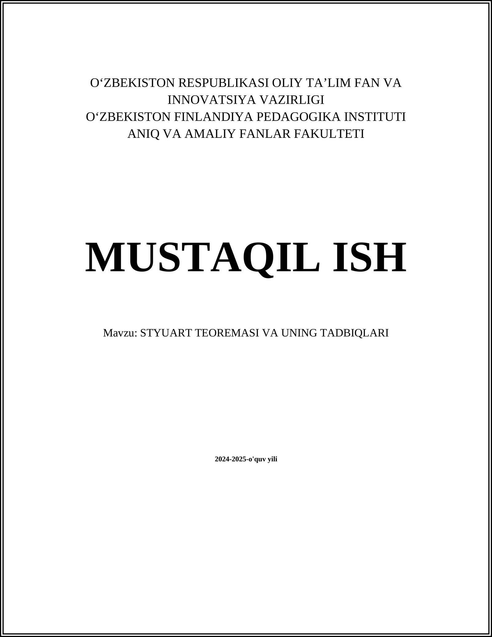STYUART TEOREMASI VA UNING TADBIQLARI