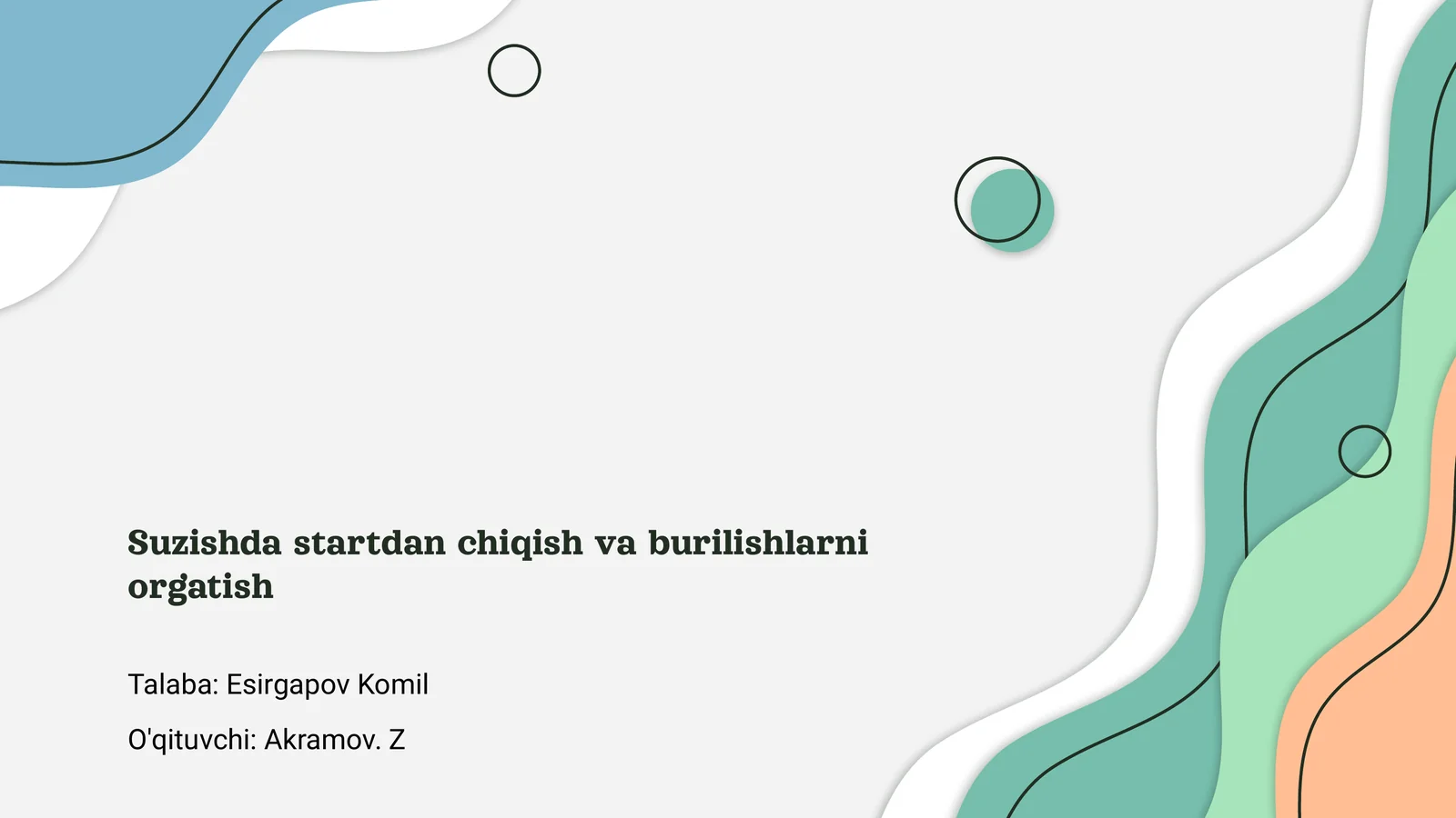 Suzishda startdan chiqish va burilishlarni orgatish