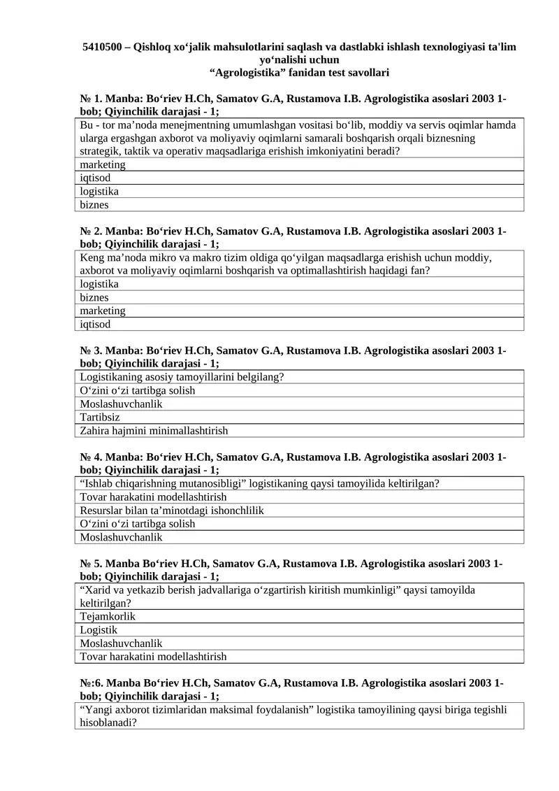 Agrologistika asoslari