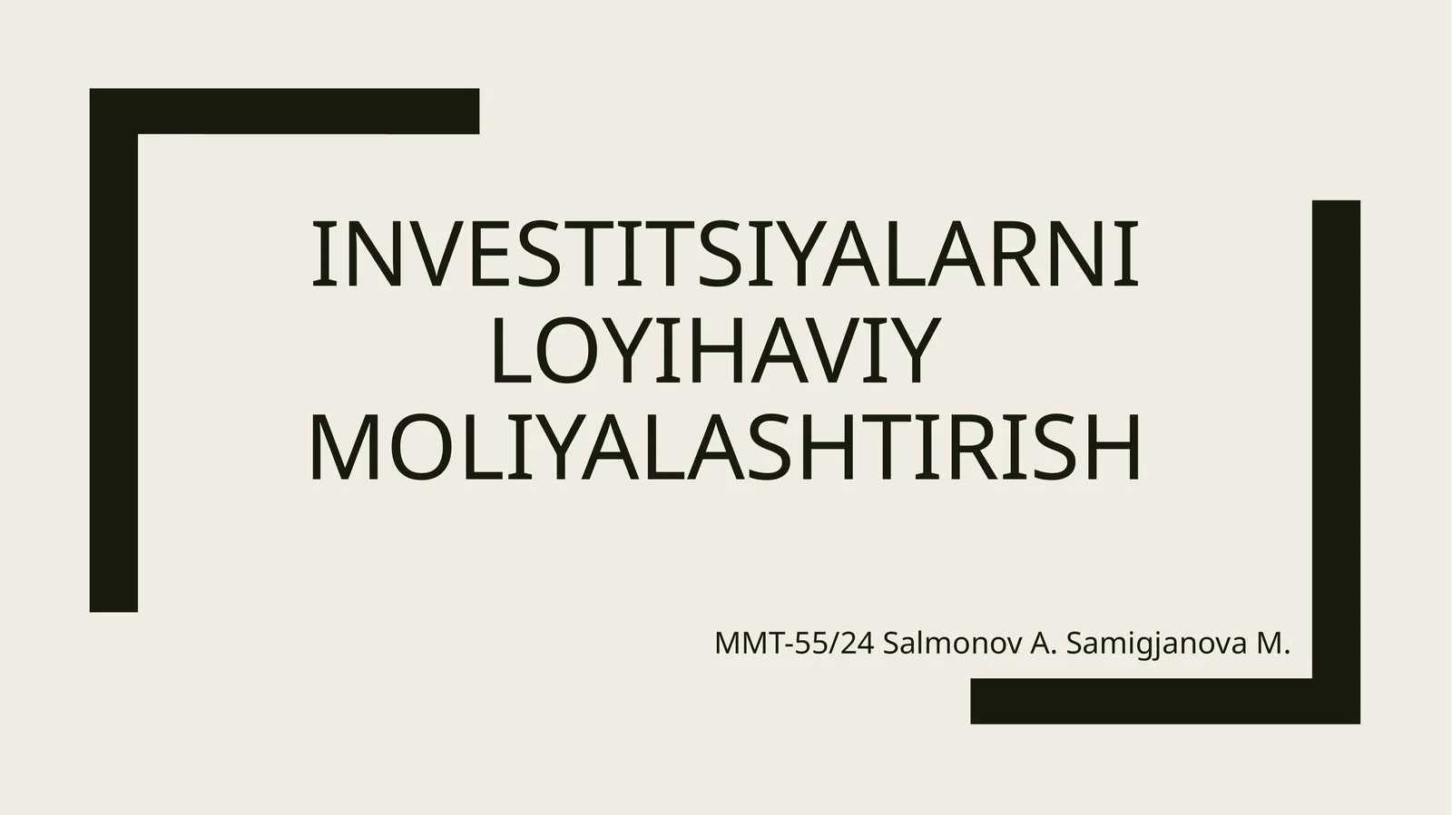 Investitsiyalarni loyihaviy moliyalashtirish