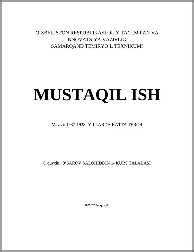 1937-1938 Yillarda Katta Teror