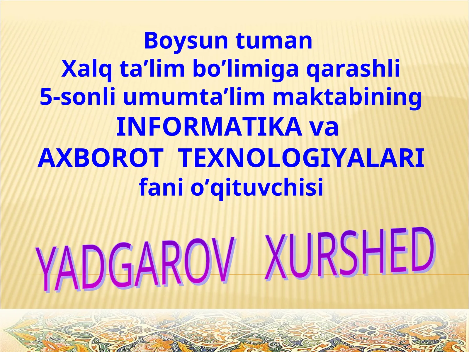 8-sinf Informatika Excelda matematik amallar va funksiyalarni qo'llash dars ishlanma