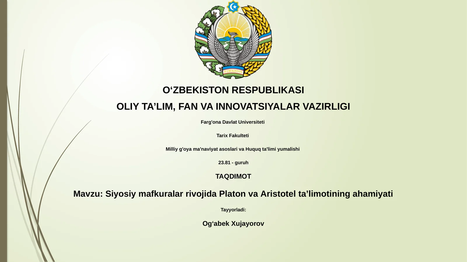 Siyosiy mаfkurаlаr rivоjidа Plаtоn vа Аristоtеl tа’limоtining аhаmiyati