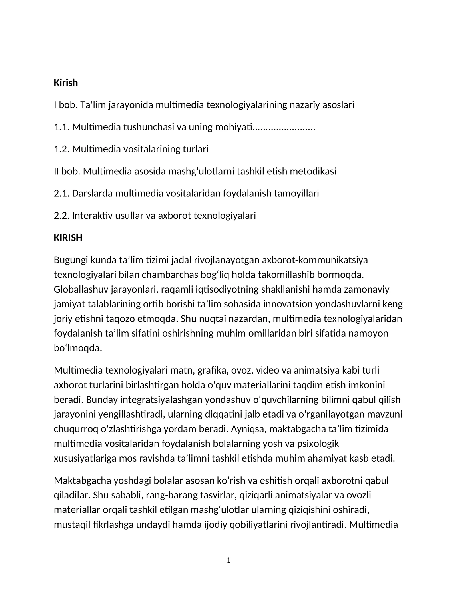 Ta’lim jarayonida multimedia texnologiyalarining nazariy asoslari