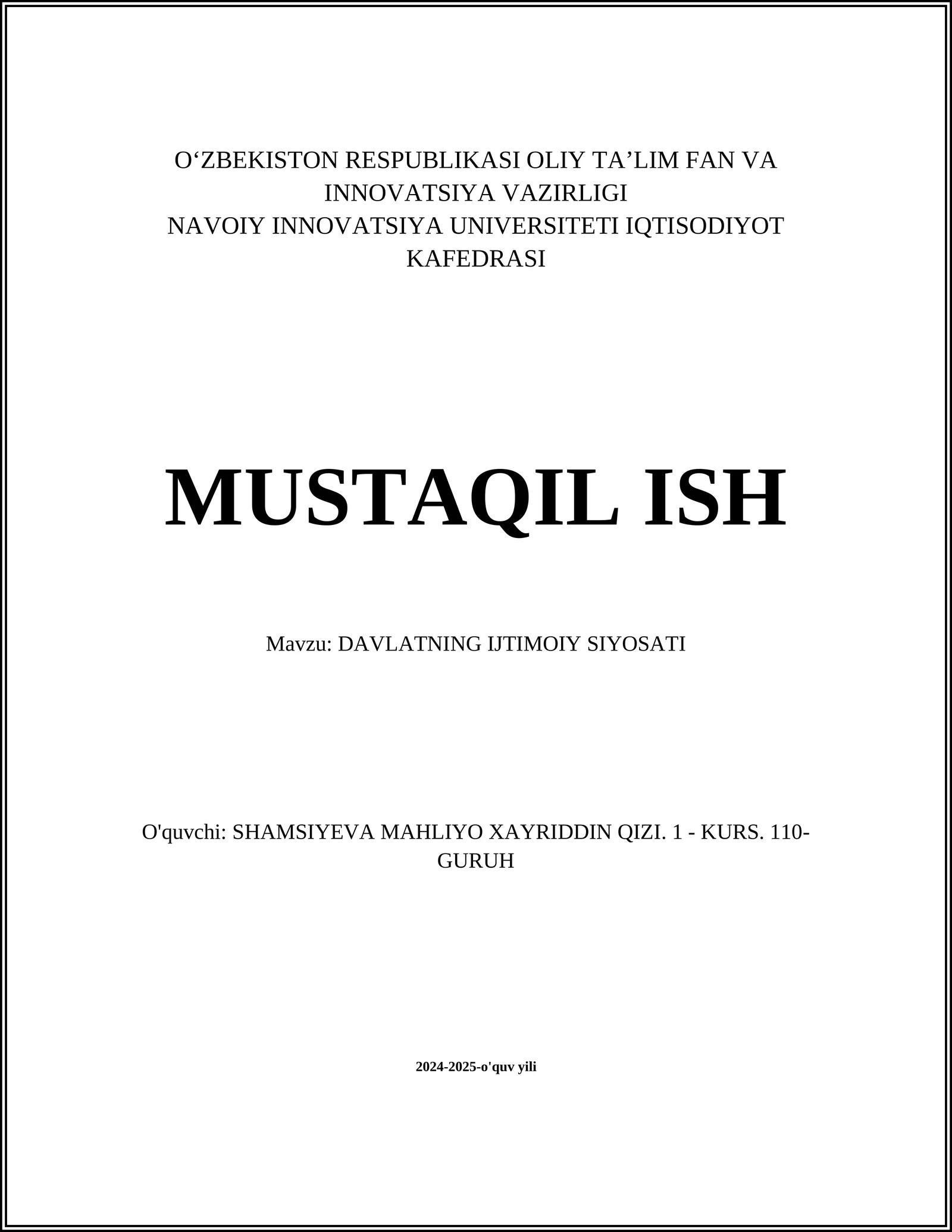 DAVLATNING IJTIMOIY SIYOSATI