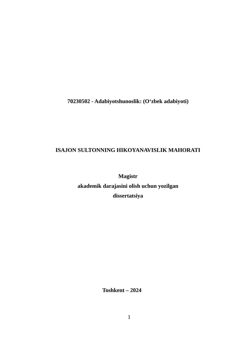 ISAJON SULTONNING HIKOYANAVISLIK MAHORATI