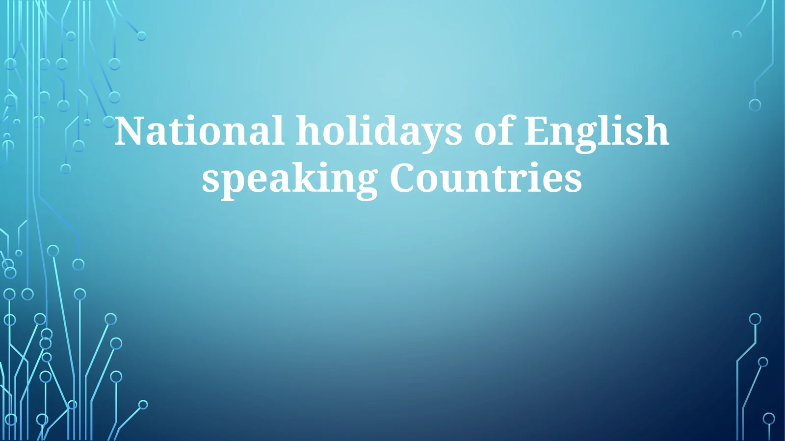 National holidays of English speaking Countries