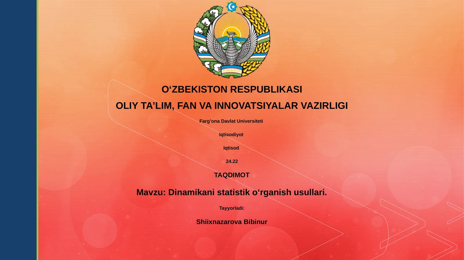 Dinamikani statistik o‘rganish usullari