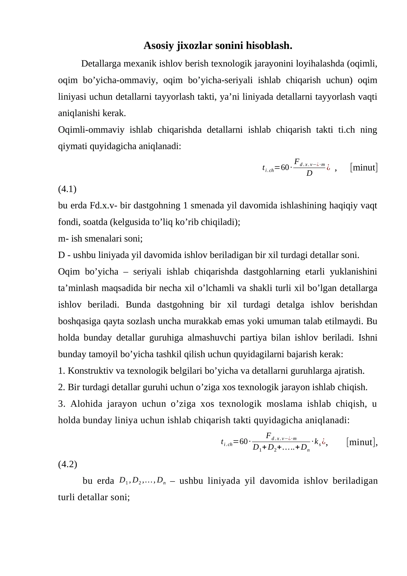 Asosiy jixozlar sonini hisoblash
