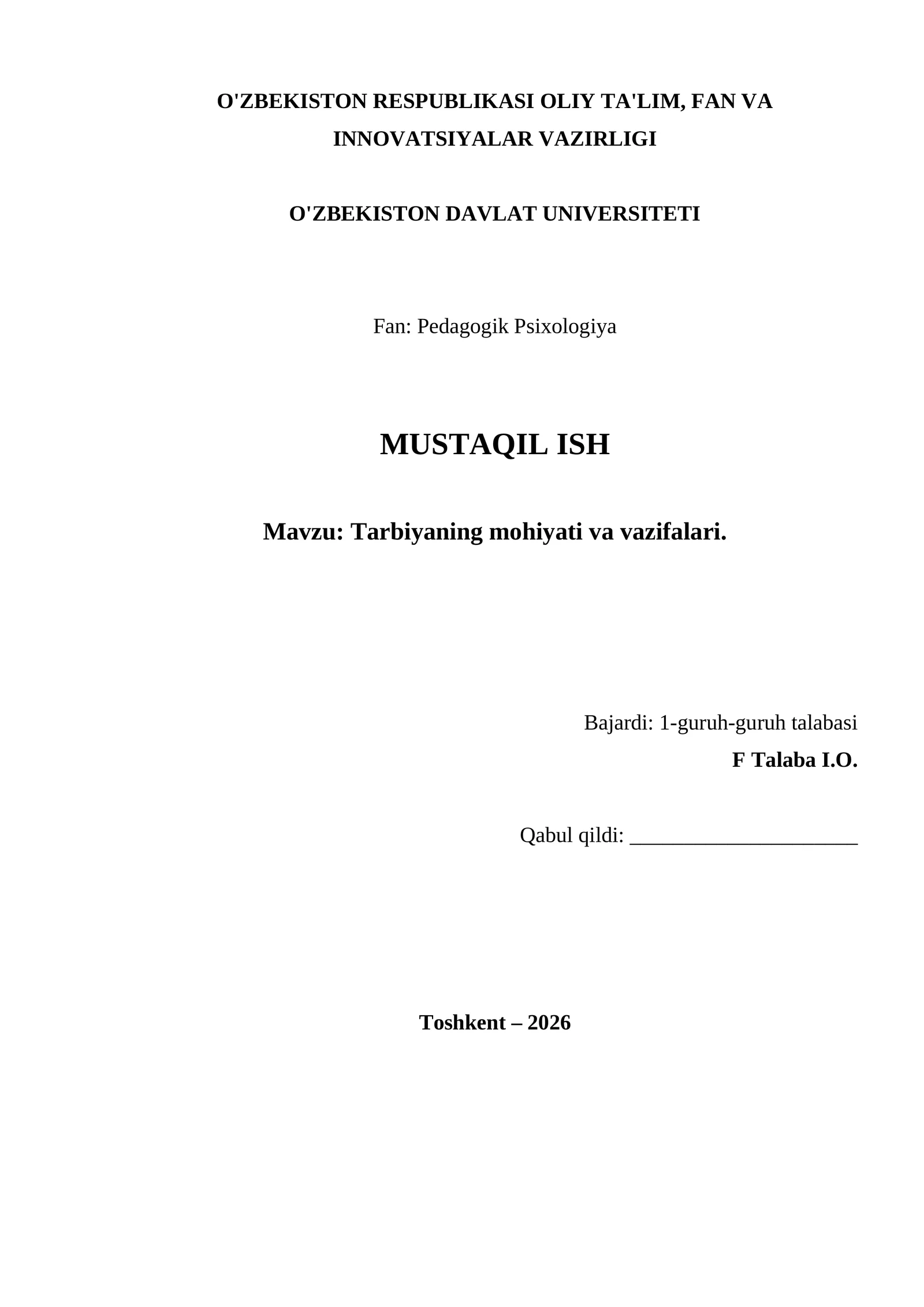 Tarbiyaning mohiyati va vazifalari