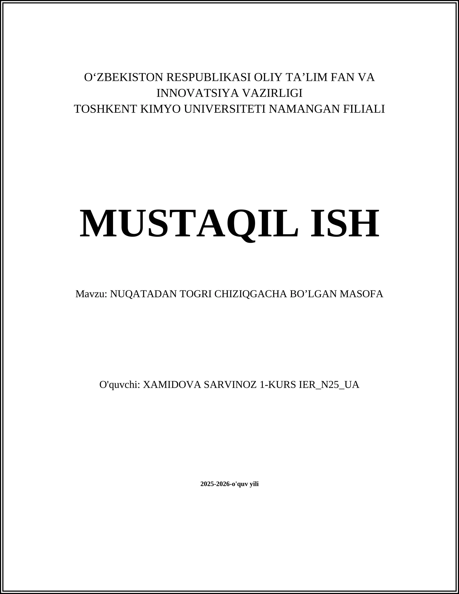 NUQATADAN TOGRI CHIZIQGACHA BO’LGAN MASOFA