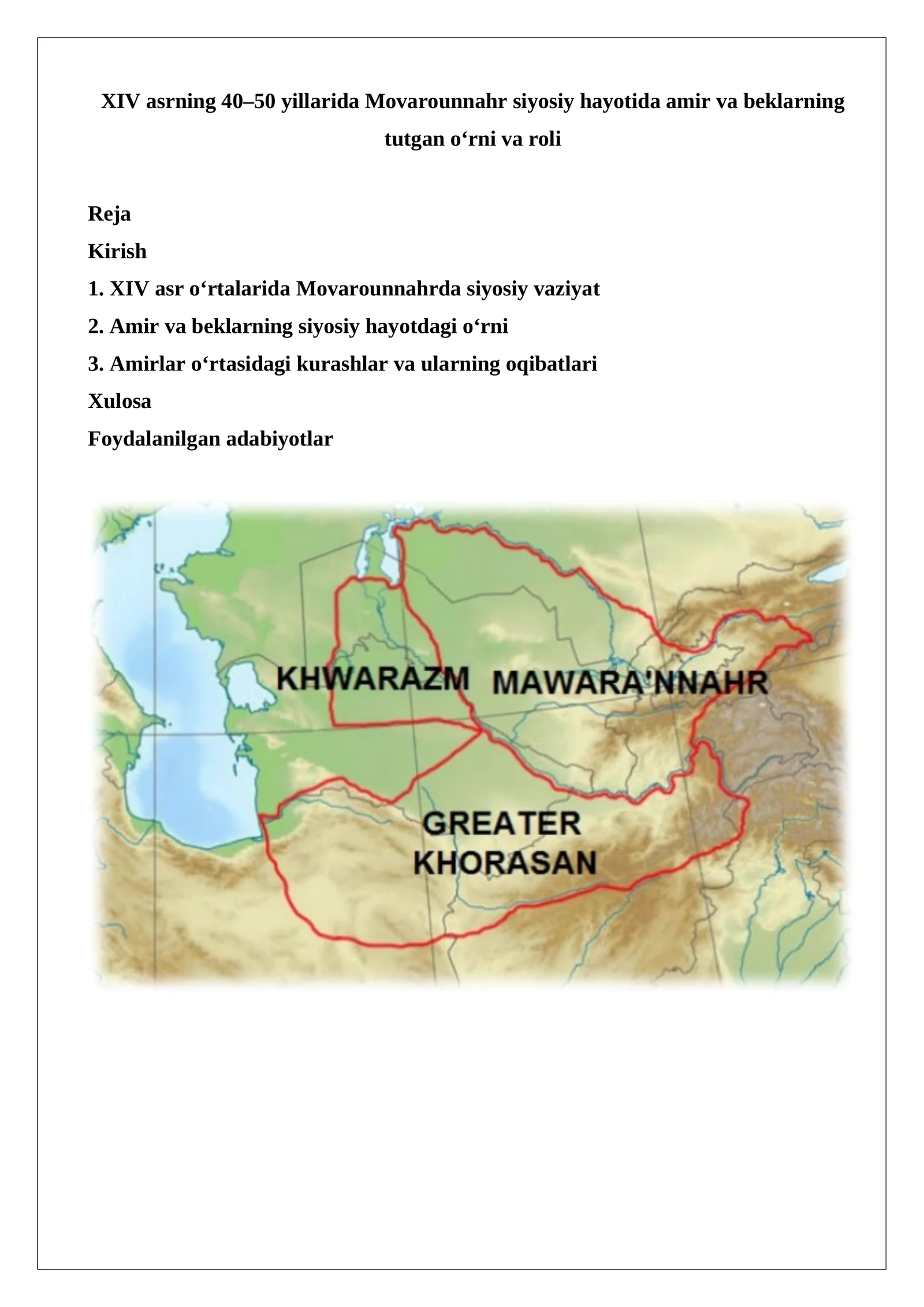 XIV asrning 40–50 yillarida Movarounnahr siyosiy hayotida amir va beklarning tutgan o‘rni va roli