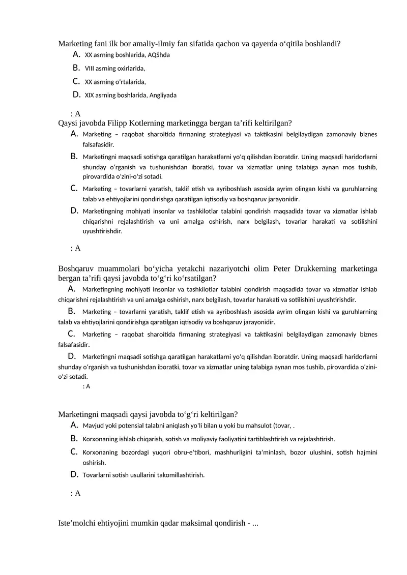 Marketing fani ilk bor amaliy-ilmiy fan sifatida qachon va qayerda o‘qitila boshlandi?