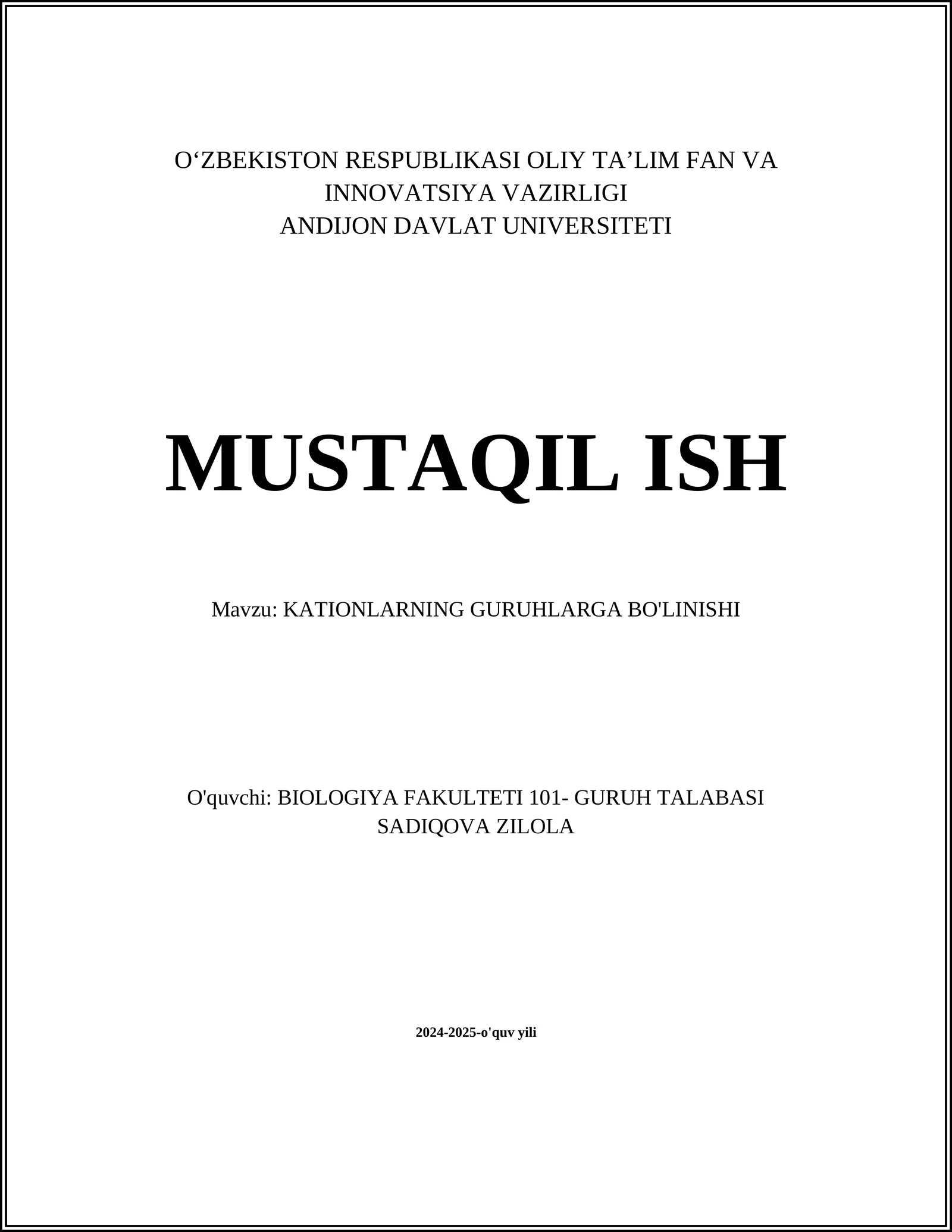 KATIONLARNING GURUHLARGA BO'LINISHI